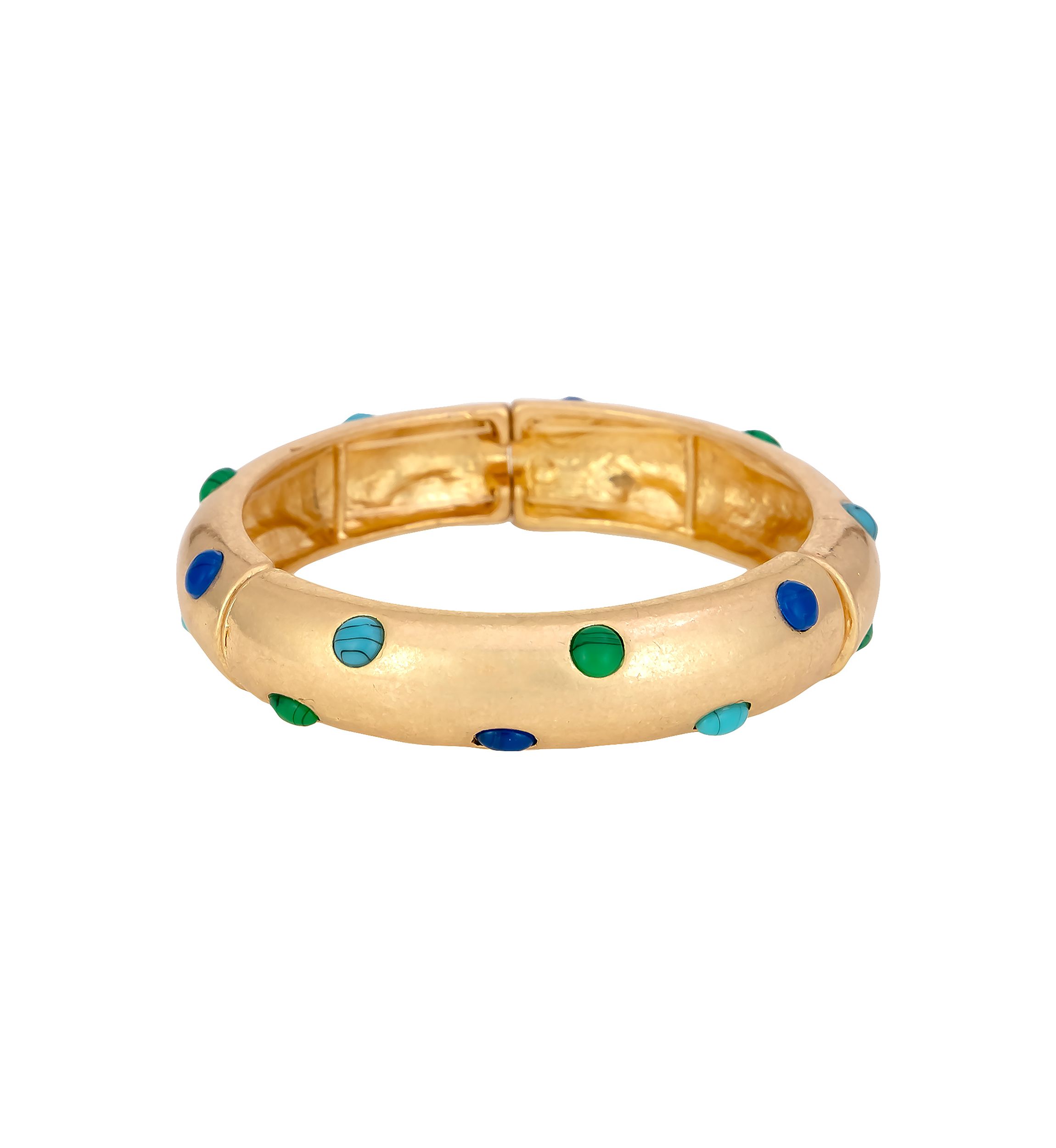 Gold Tone Blue Green Stone Stretch Bangle Bracelet