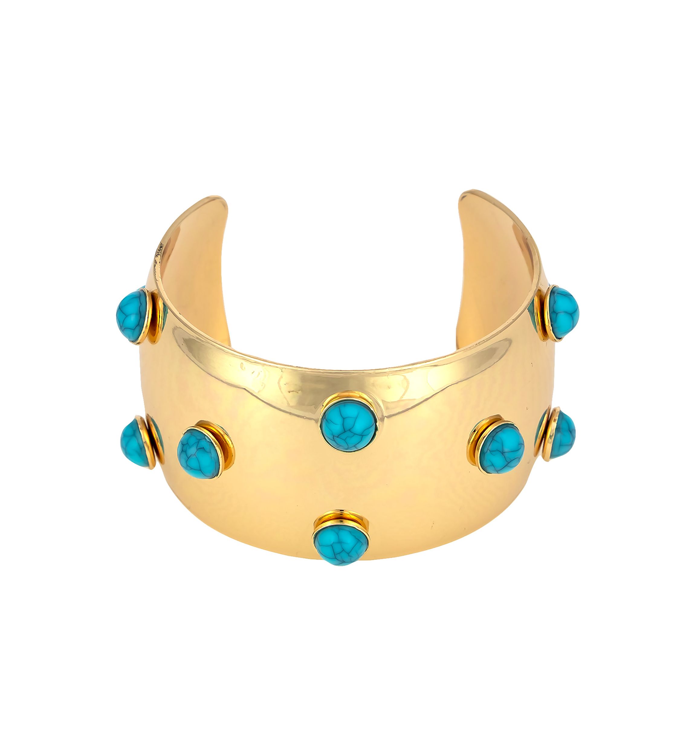 Gold Tone Wide Turquoise Stone Cuff Bracelet