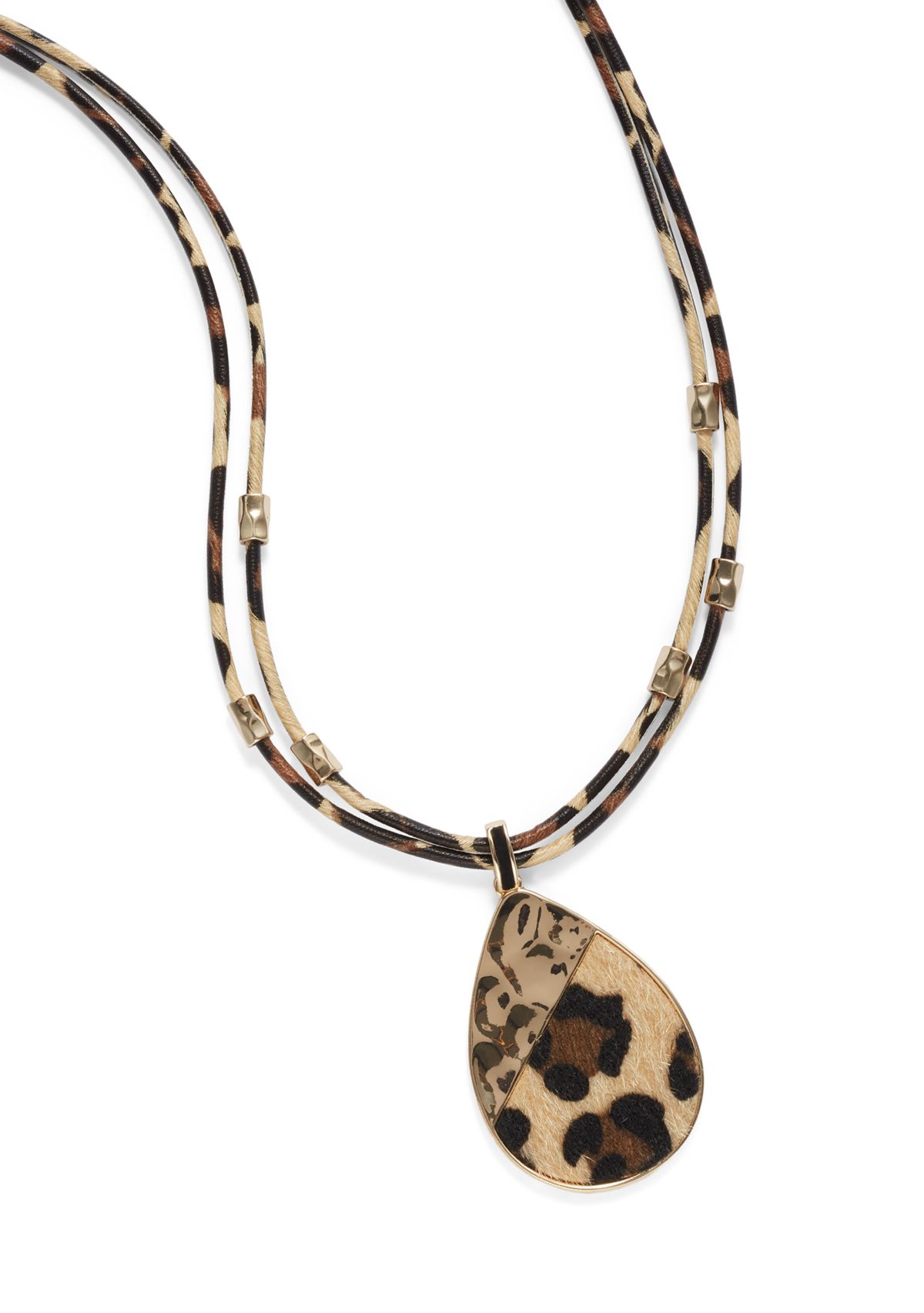 Multi Row Leopard Print Cord Teardrop Necklace