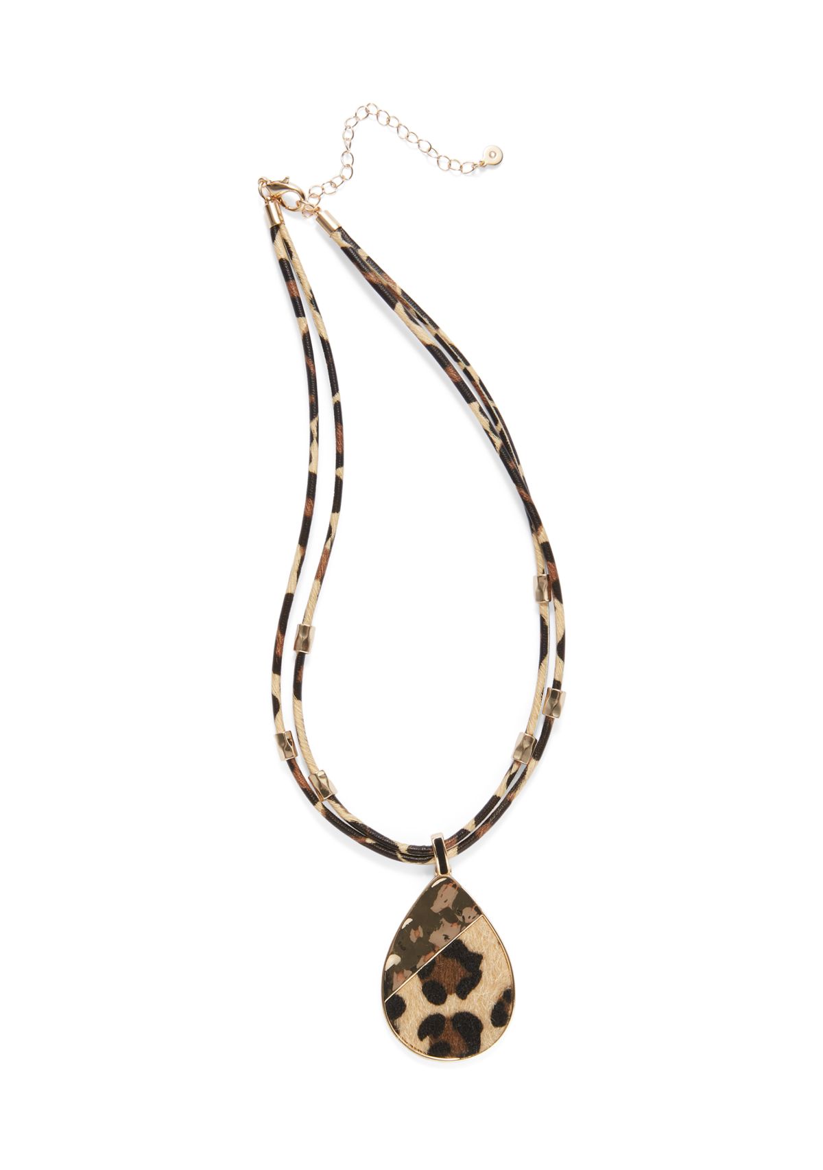 Multi Row Leopard Print Cord Teardrop Necklace