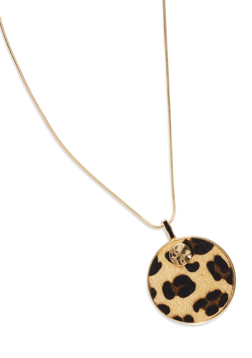 Leopard Print Disc Pendant Pull Chain Necklace