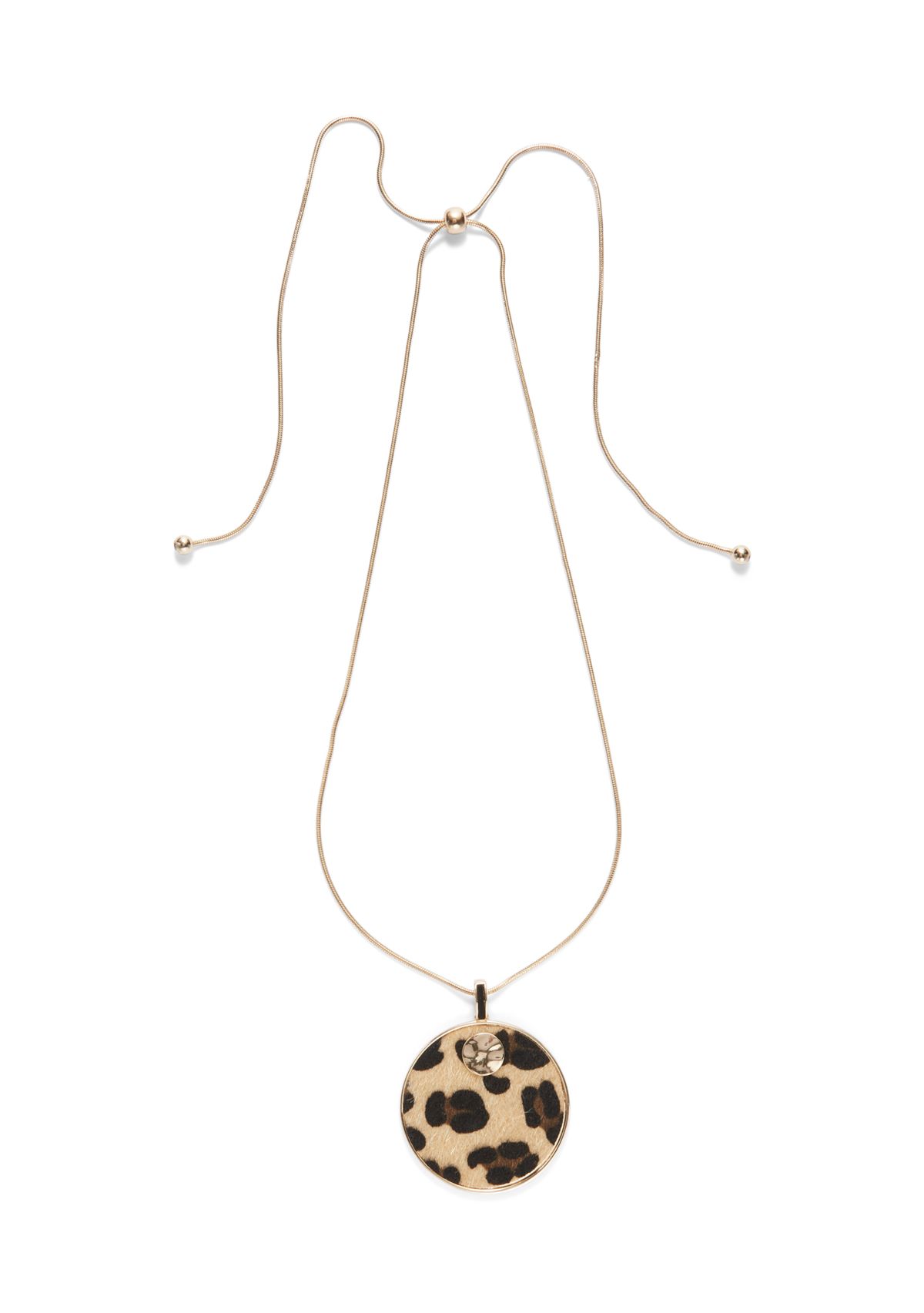 Leopard Print Disc Pendant Pull Chain Necklace