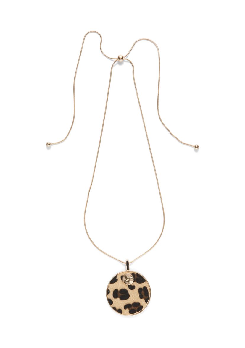 Leopard Print Disc Pendant Pull Chain Necklace