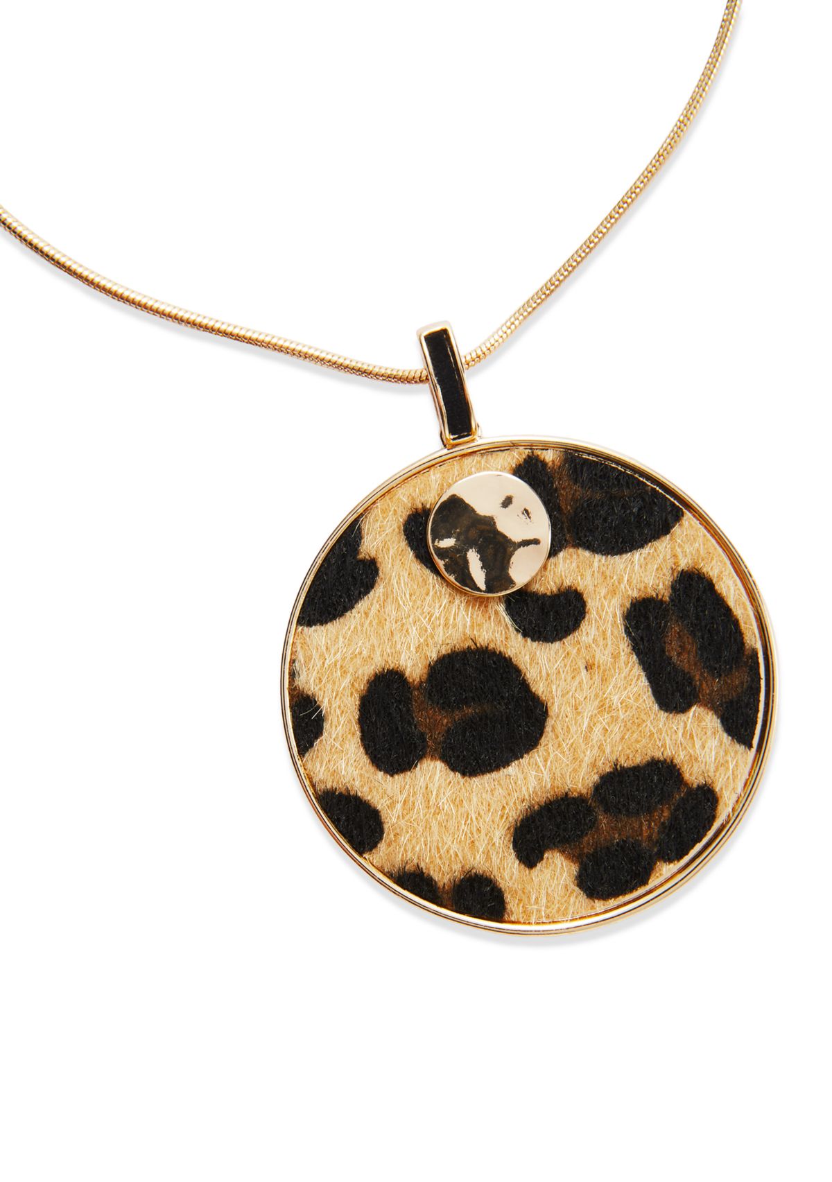 Leopard Print Disc Pendant Pull Chain Necklace