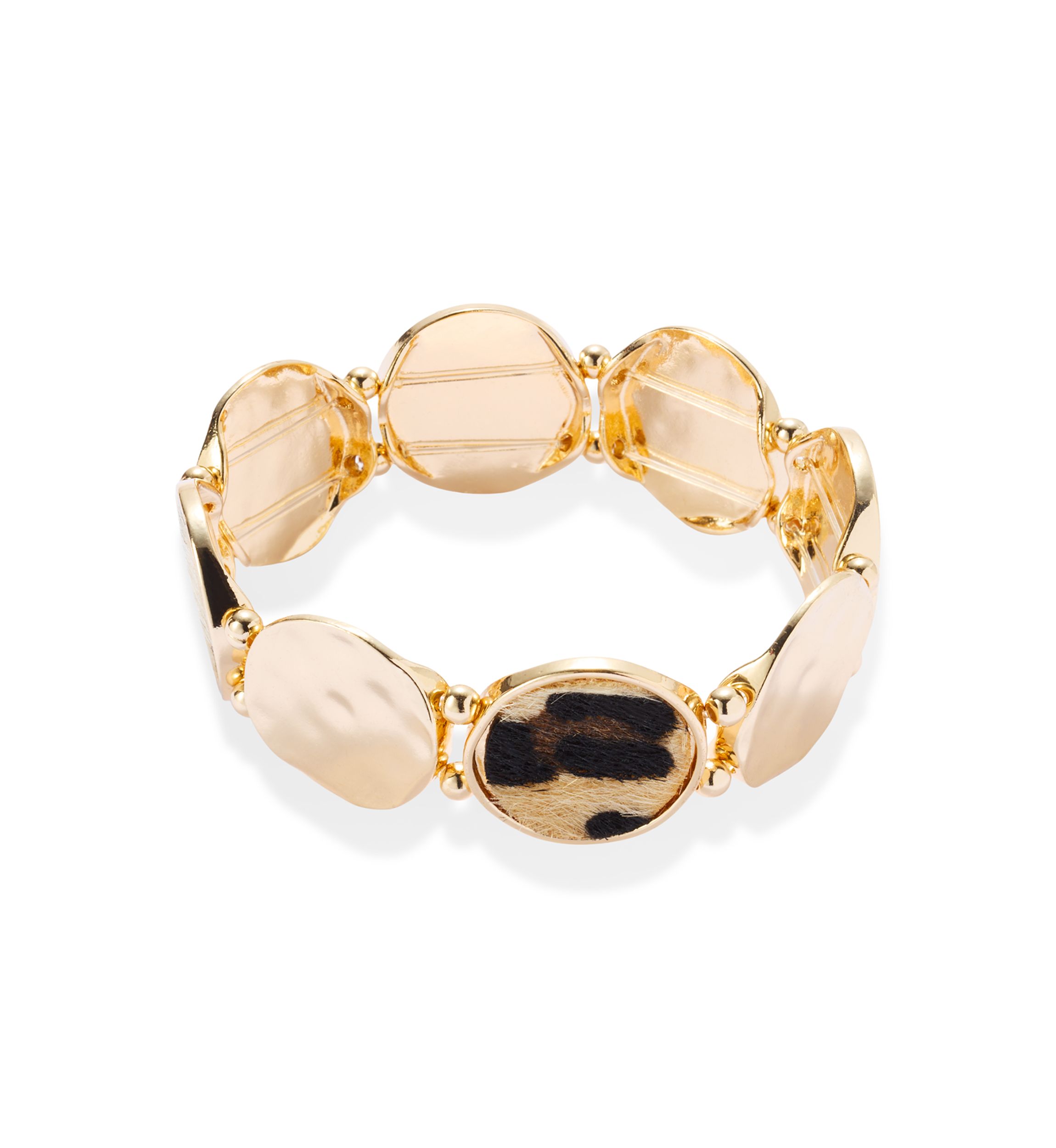 Leopard Metal Disc Stretch Bracelet