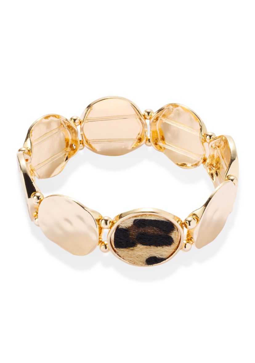 Leopard Metal Disc Stretch Bracelet