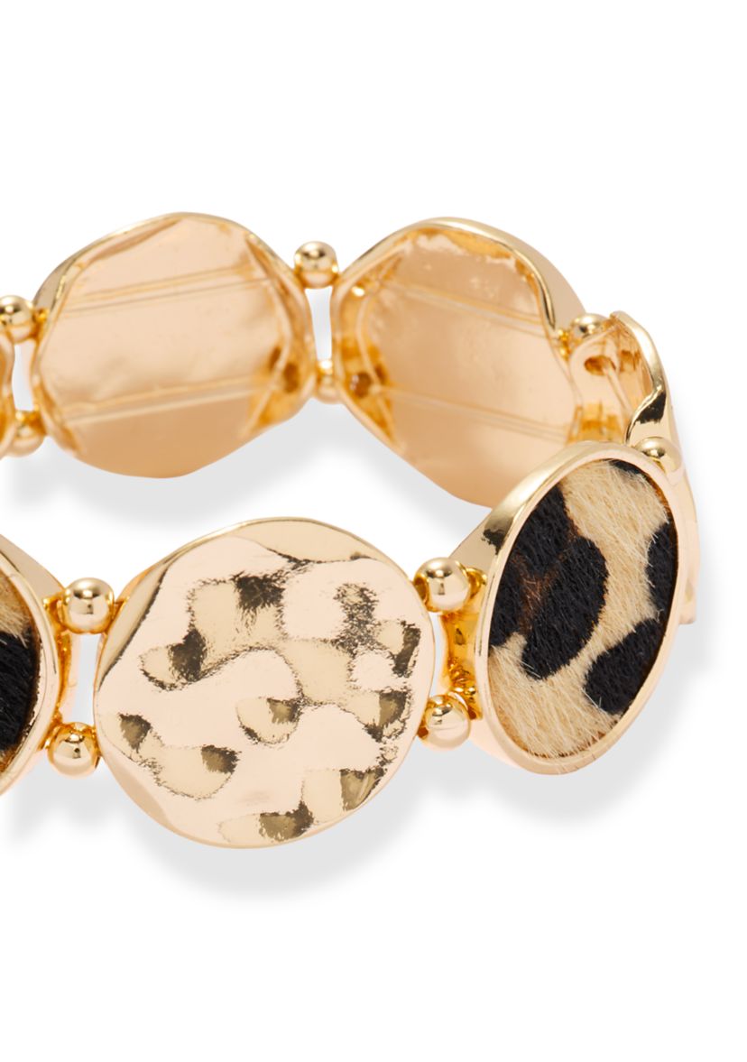 Leopard Metal Disc Stretch Bracelet