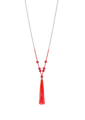 Ruby Rd Long Coral Bead Tassel Y Necklace, 7 in
