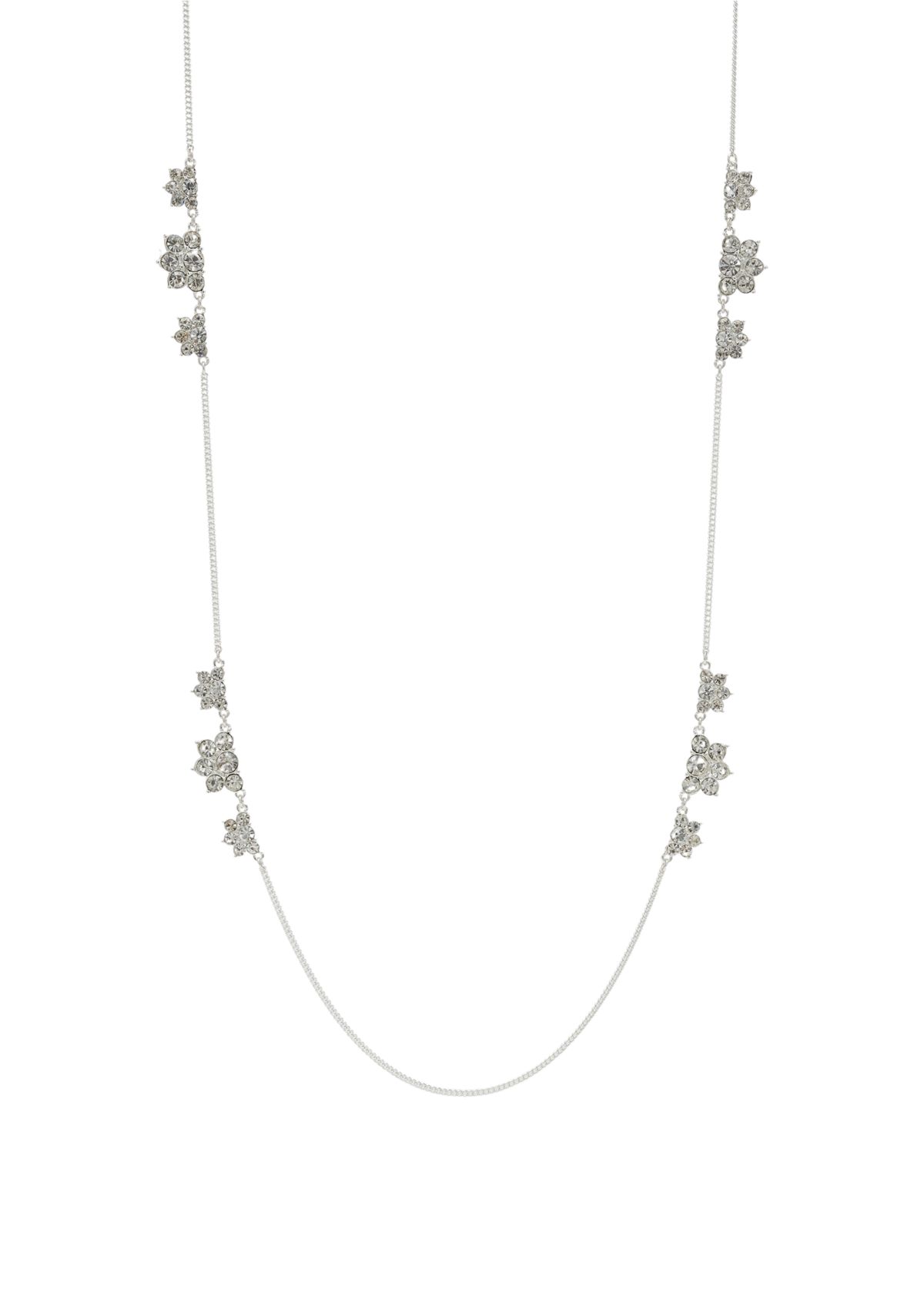 Silver Tone 36 Crystal Cluster Strand Necklace