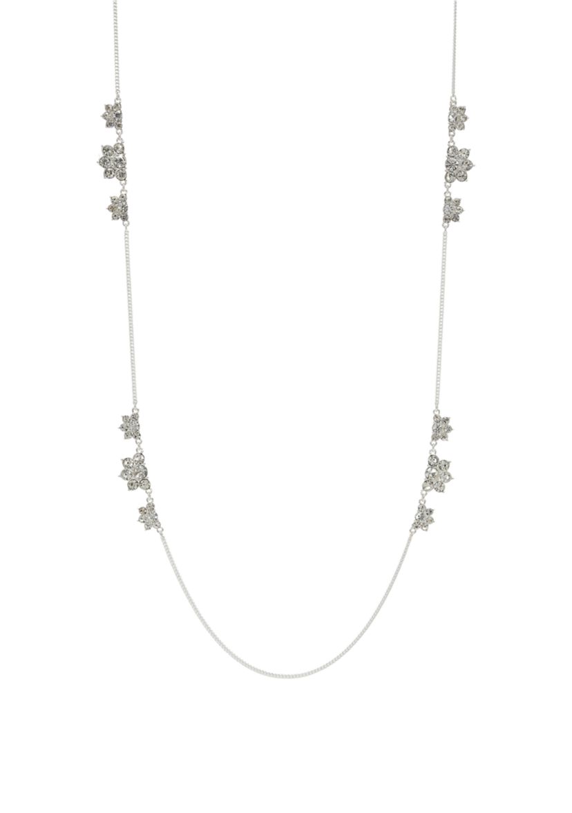 Silver Tone 36 Crystal Cluster Strand Necklace