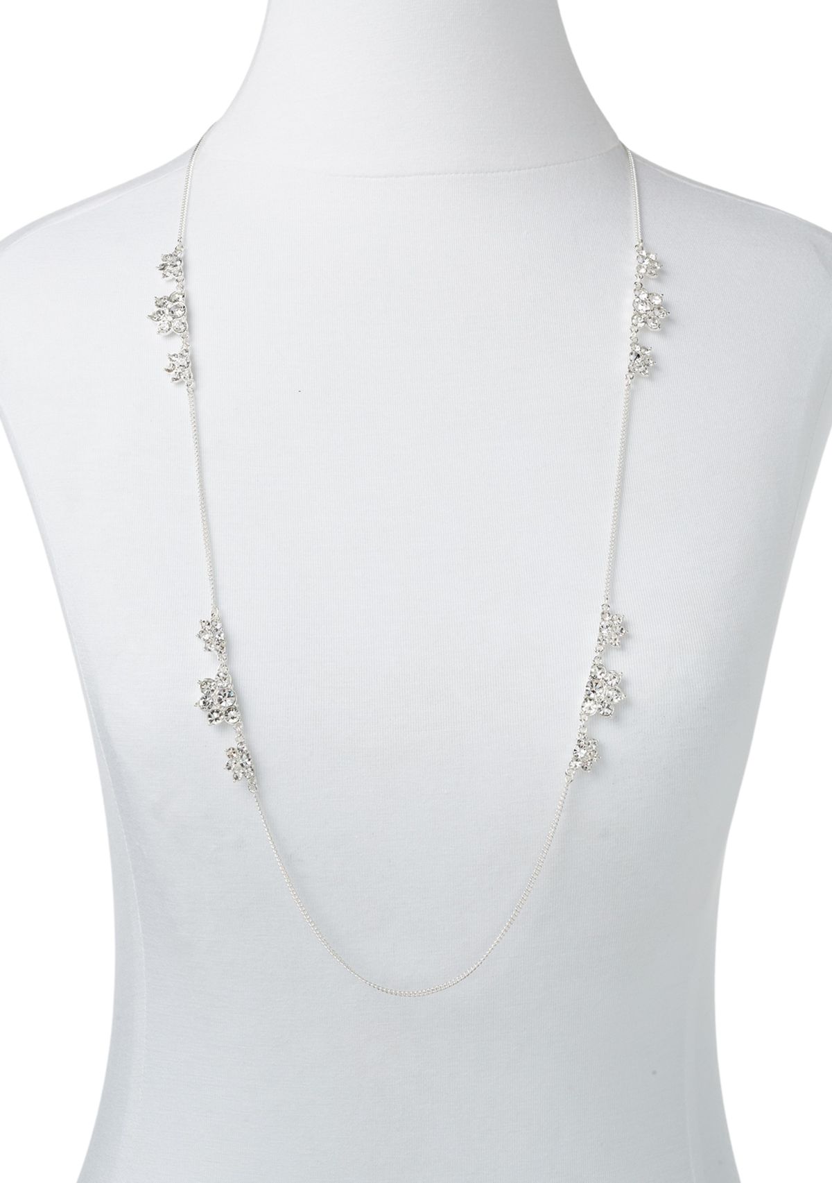 Silver Tone 36 Crystal Cluster Strand Necklace