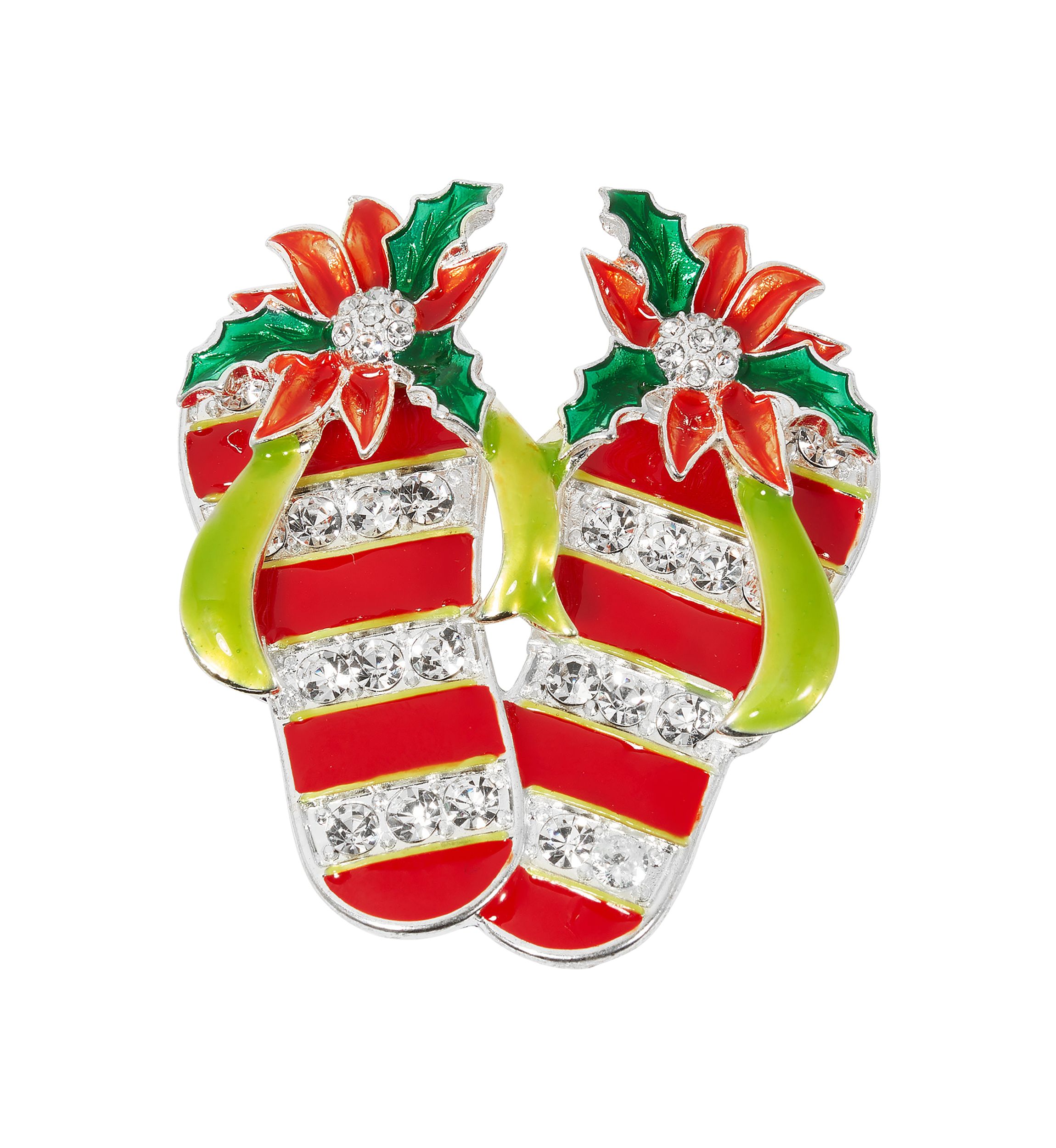 Silver Tone Poinsettia Flip-Flop Pin