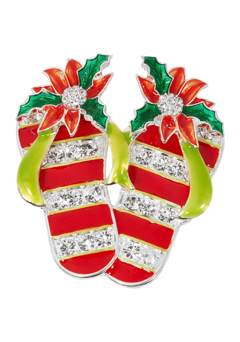 Silver Tone Poinsettia Flip-Flop Pin