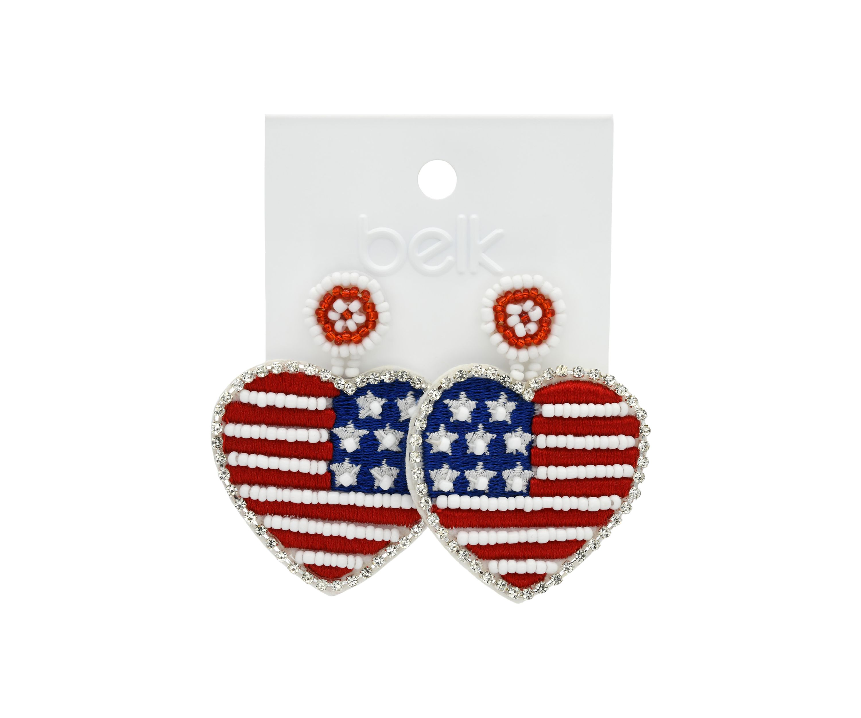 American Flag Heart Drop Beaded Earrings