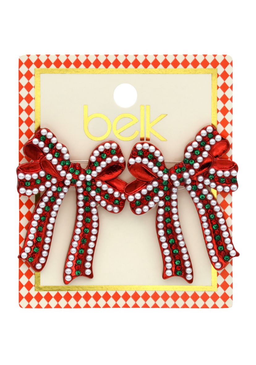 Red Bow Pearl Earrings