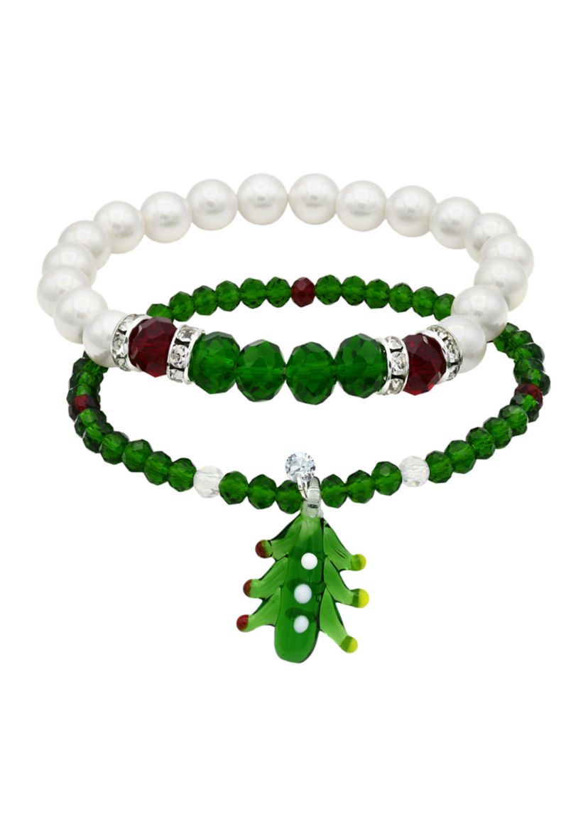 Beaded Christmas Tree Bracelet Set 