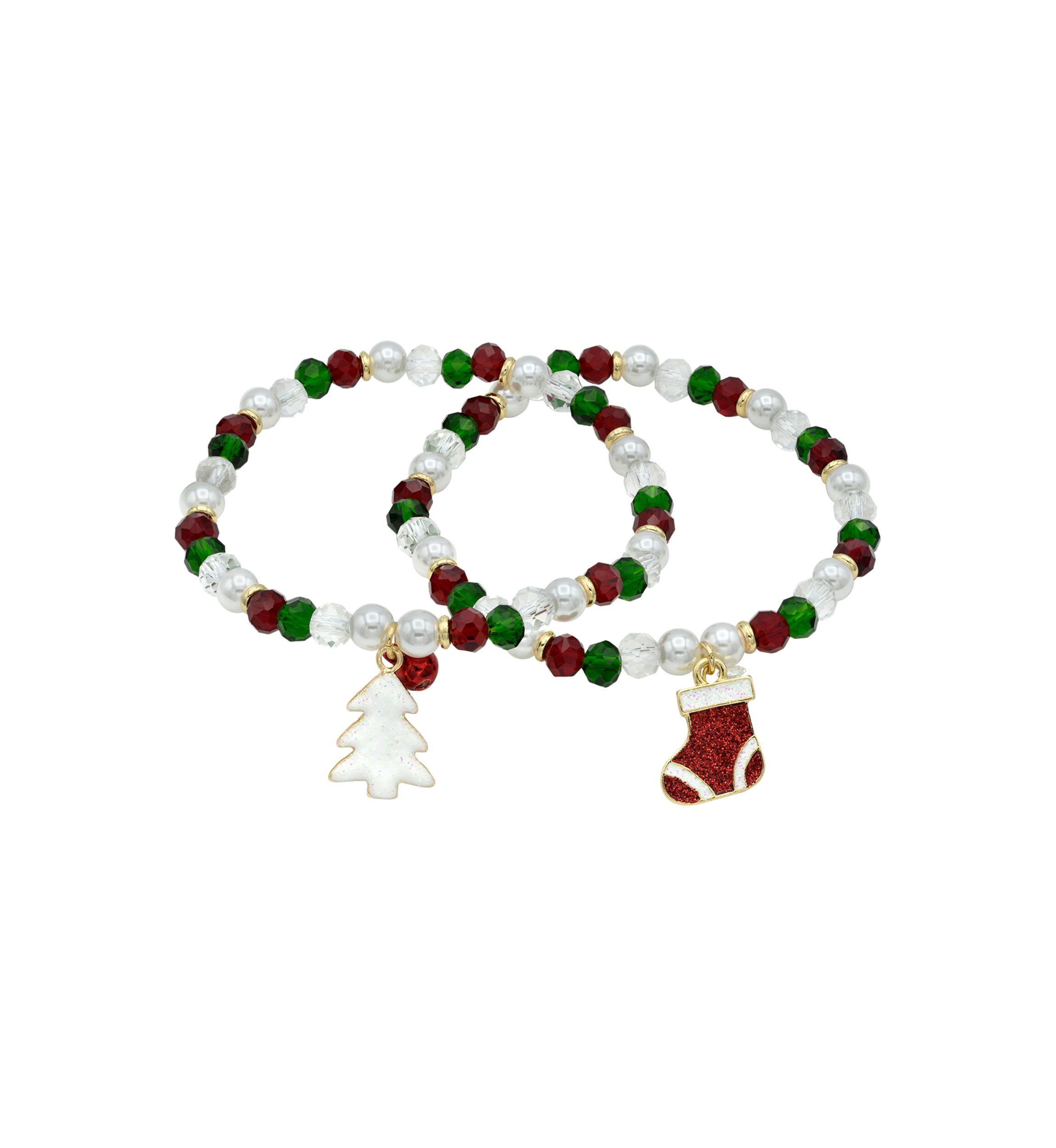 Christmas Stocking Beaded Charm Bracelet Set
