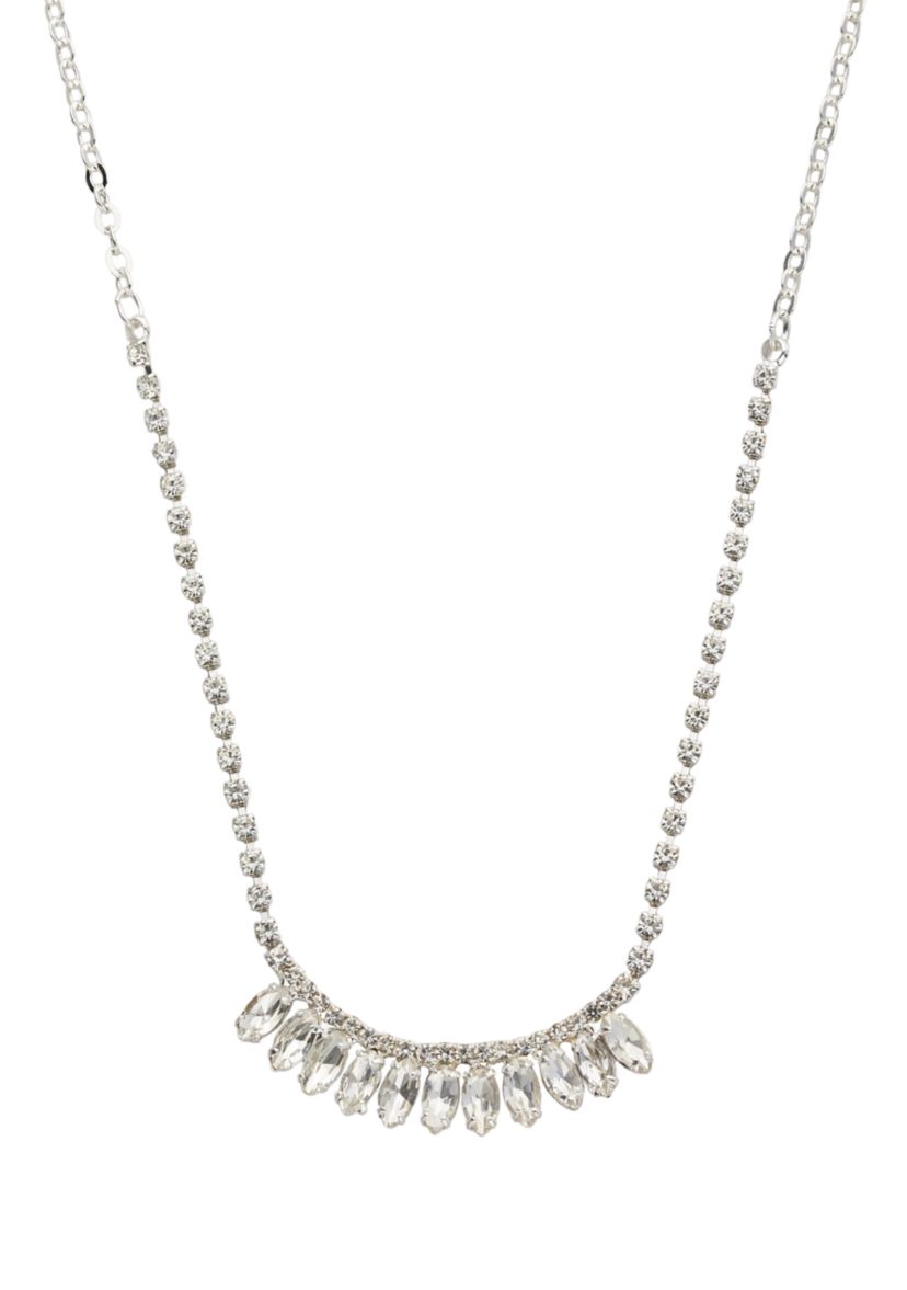Silver Tone 18" Navette Classic Frontal Necklace