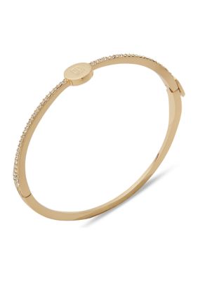 DKNY Gold Tone Crystal Logo Bangle Bracelet, 7.5 in -  0642447741926