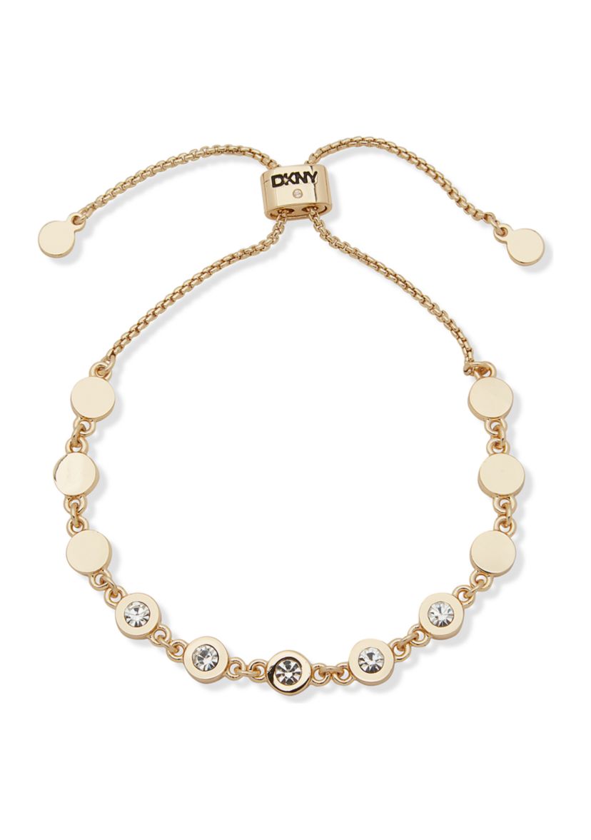 Gold Tone Crystal Stone Disc Slider Bracelet