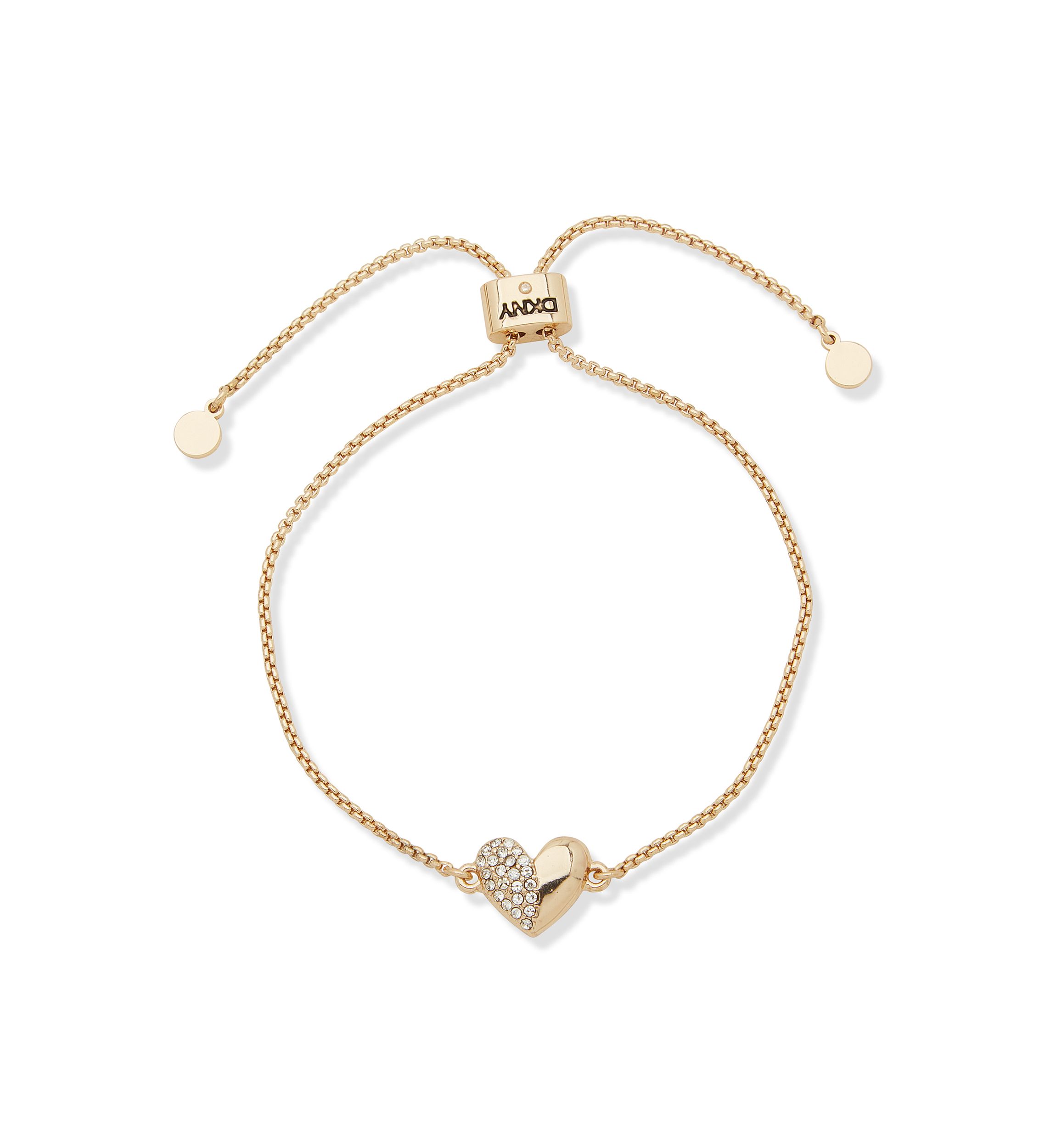 Gold Tone White Crystal Heart Slider Bracelet