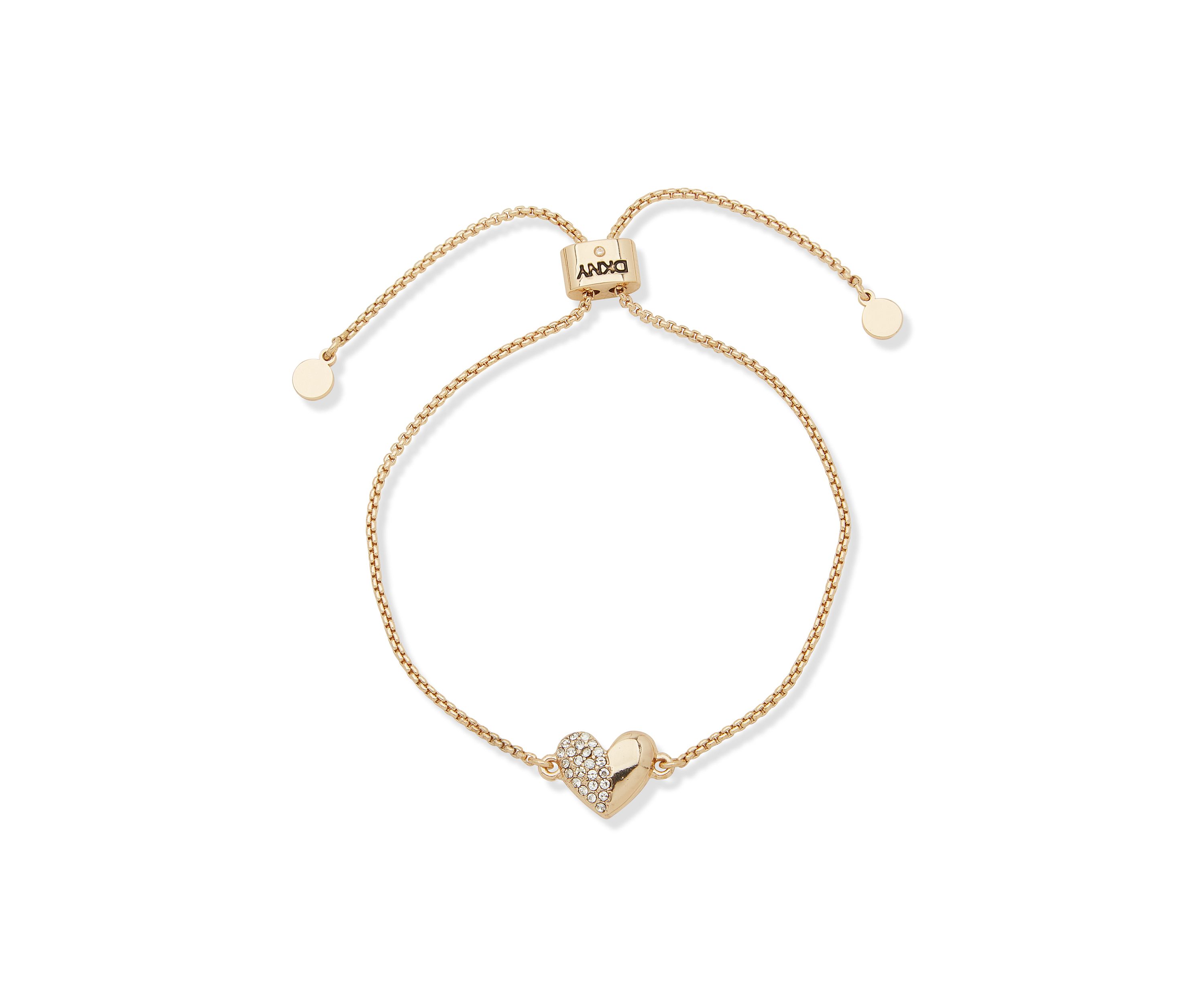 Gold Tone White Crystal Heart Slider Bracelet