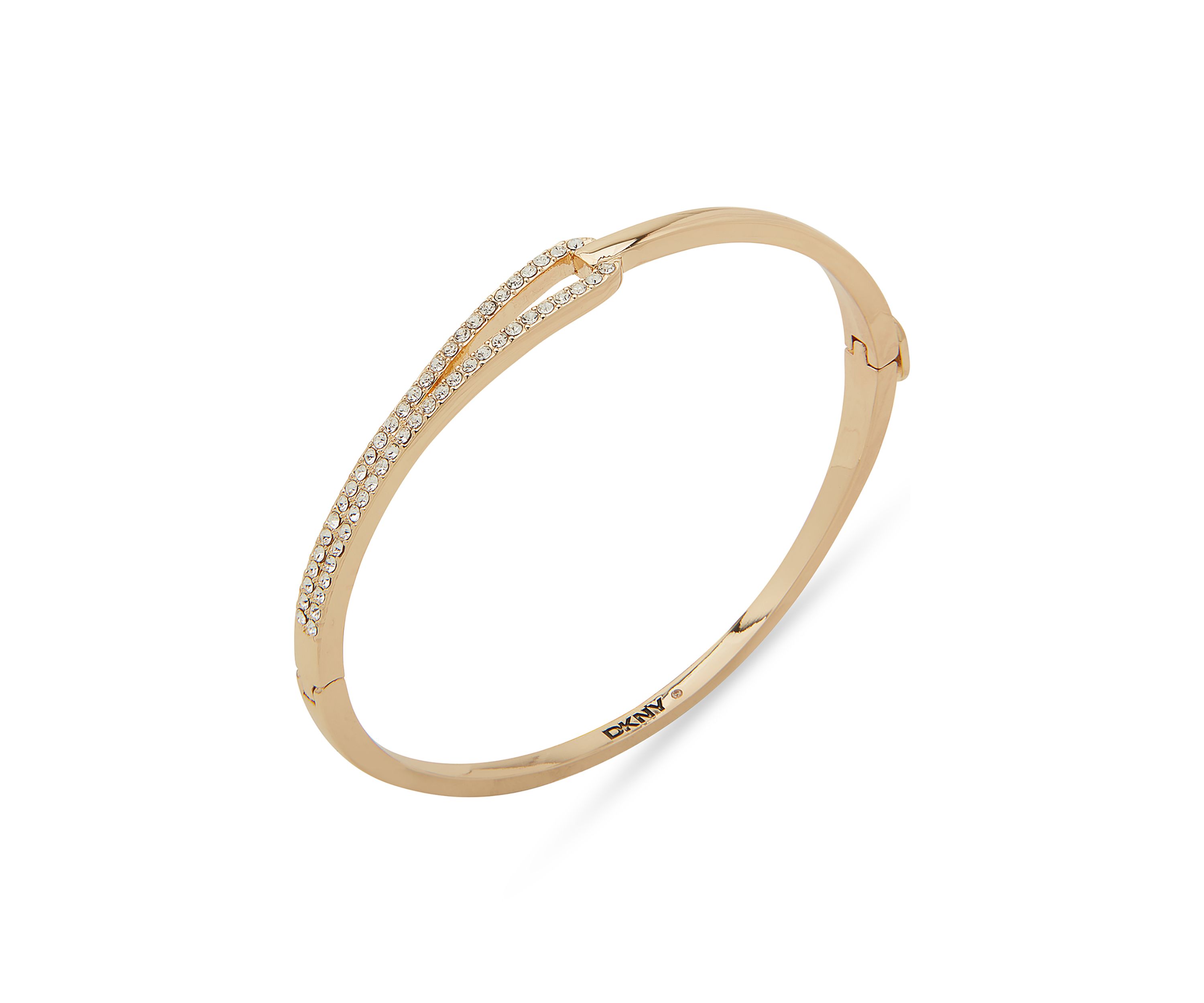 Gold Tone White Crystal Looped Pave Bangle Bracelet