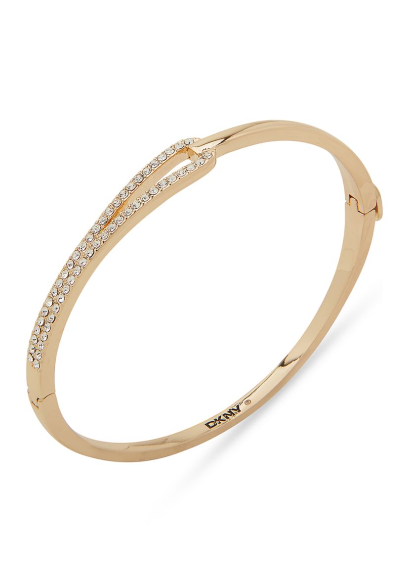 Gold Tone White Crystal Looped Pave Bangle Bracelet