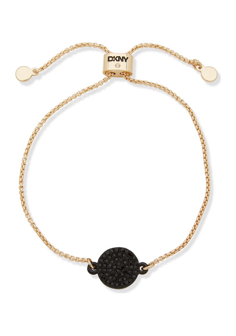 Gold Tone Stone Disc Slider Bracelet