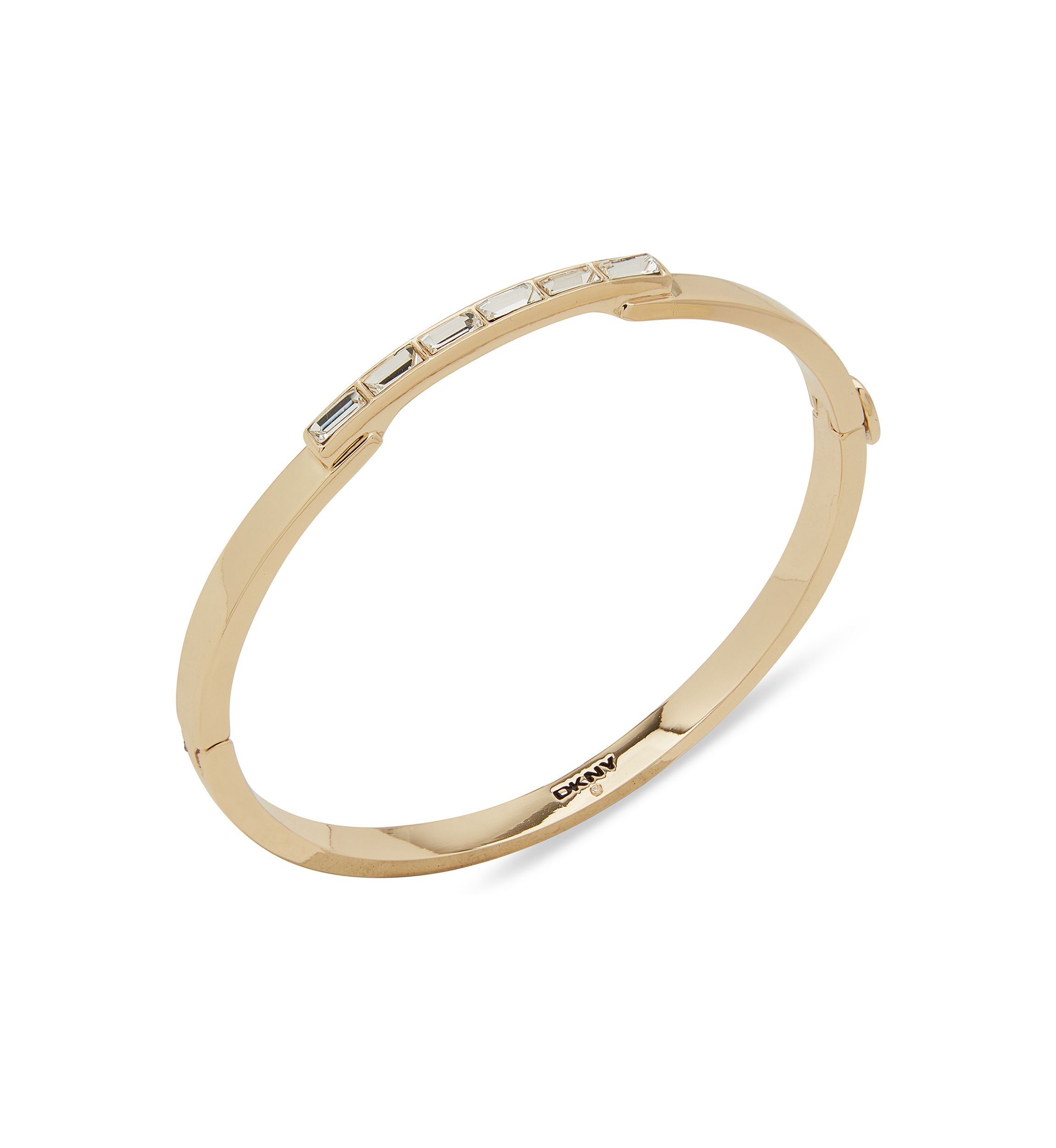 Gold Tone Crystal White Baguette Bangle Bracelet