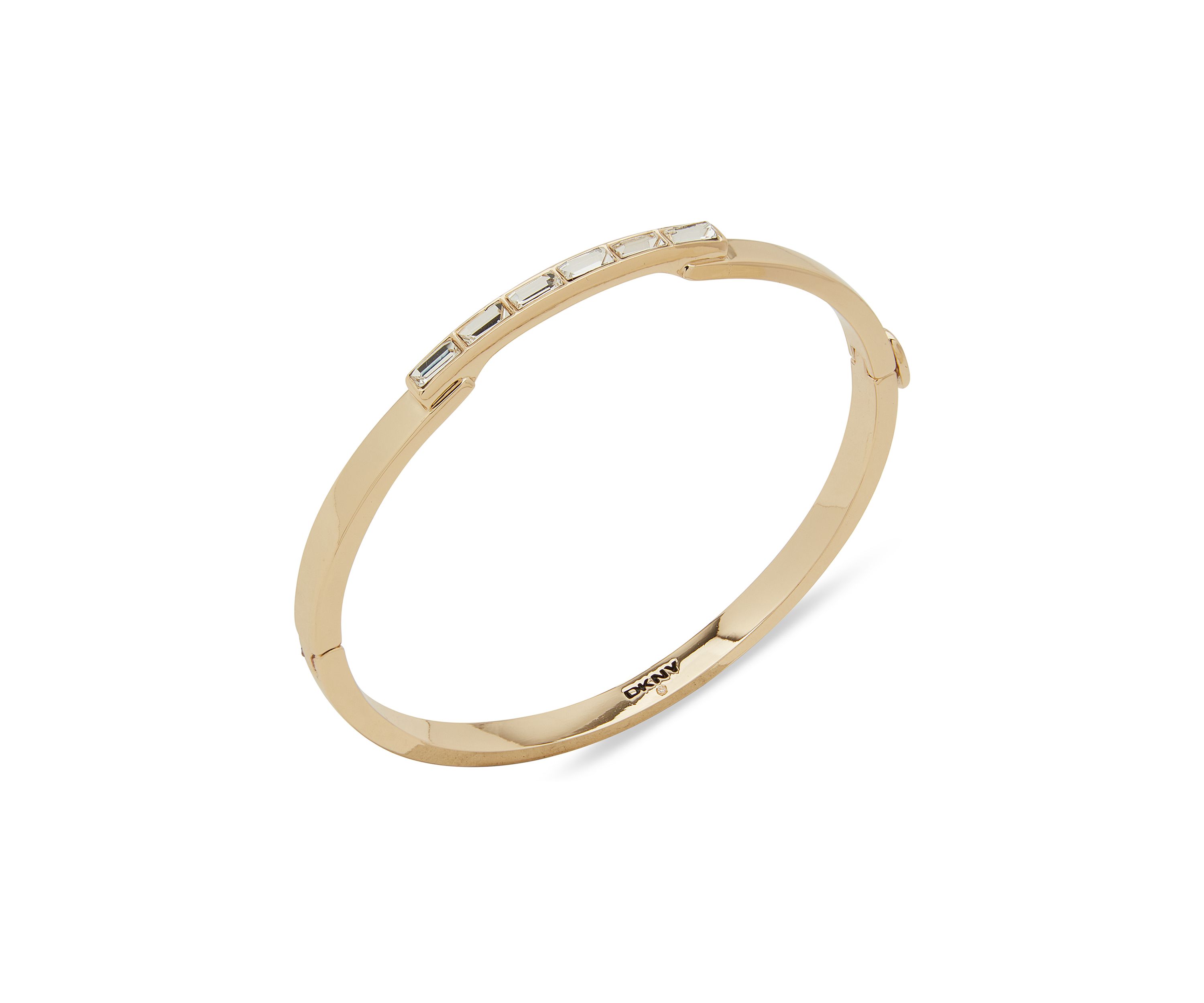 Gold Tone Crystal White Baguette Bangle Bracelet