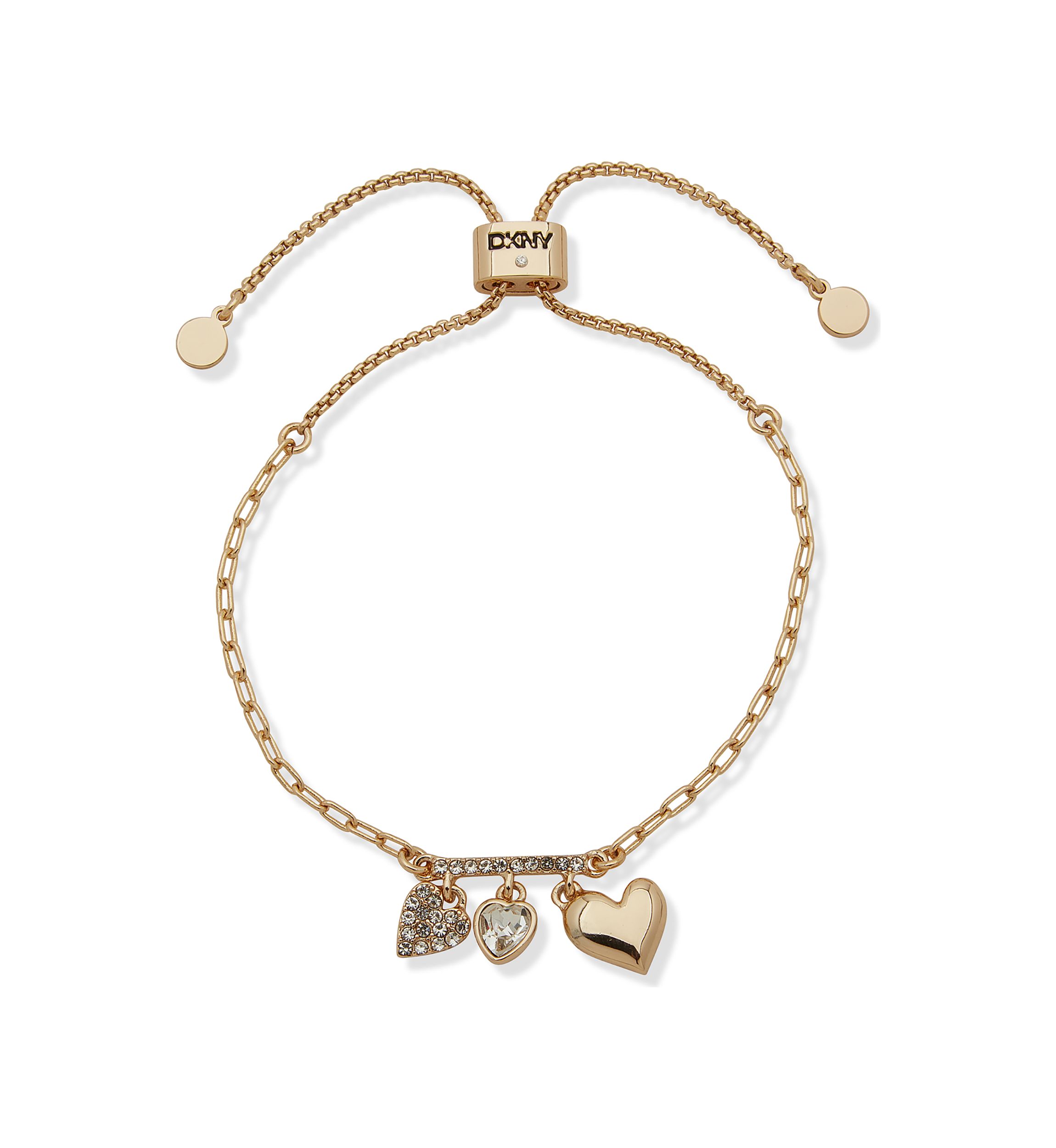 Gold Tone Crystal White Heart Charm Slider Bracelet 