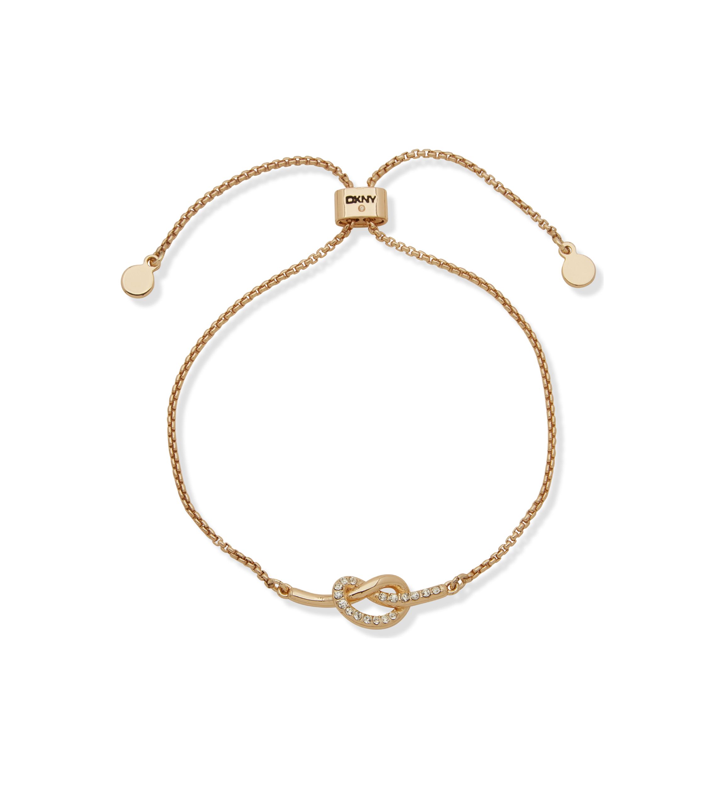 Gold Tone Crystal Knot Slider Bracelet