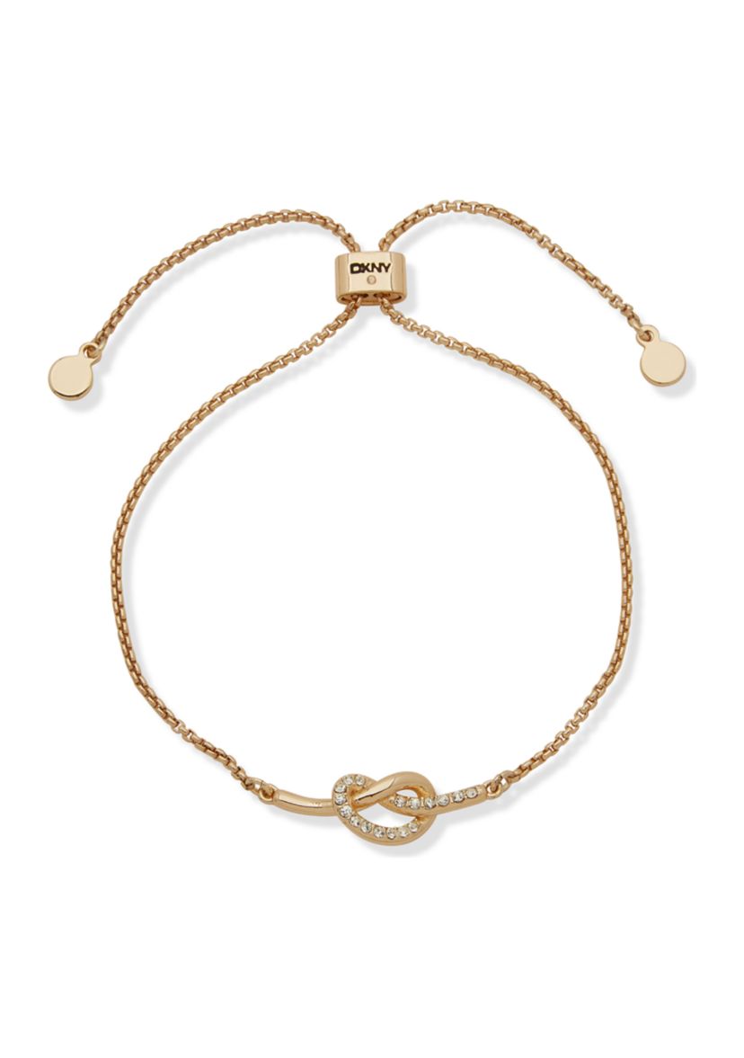 Gold Tone Crystal Knot Slider Bracelet