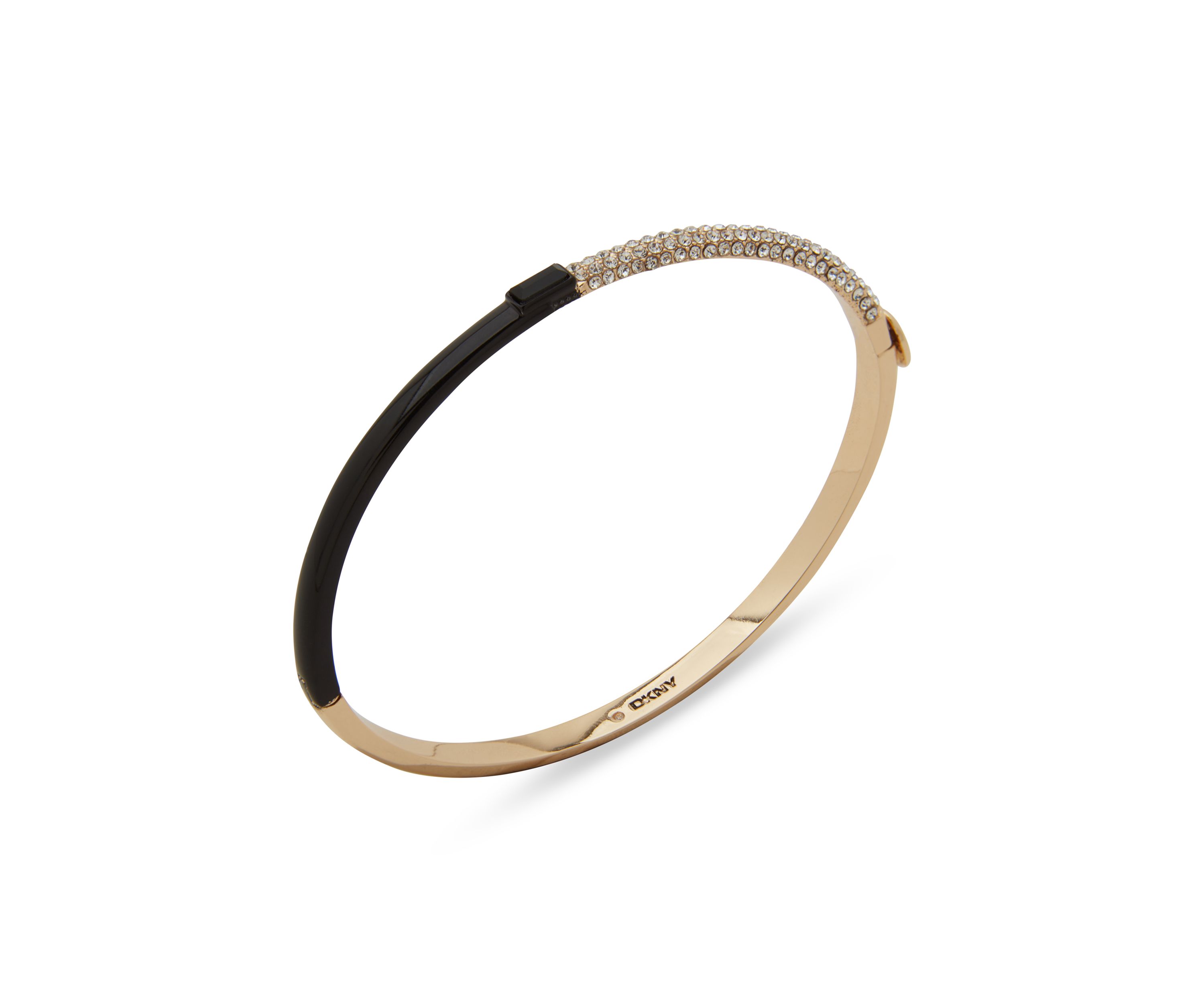 Gold Half Jet Enamel Pave Bangle Bracelet
