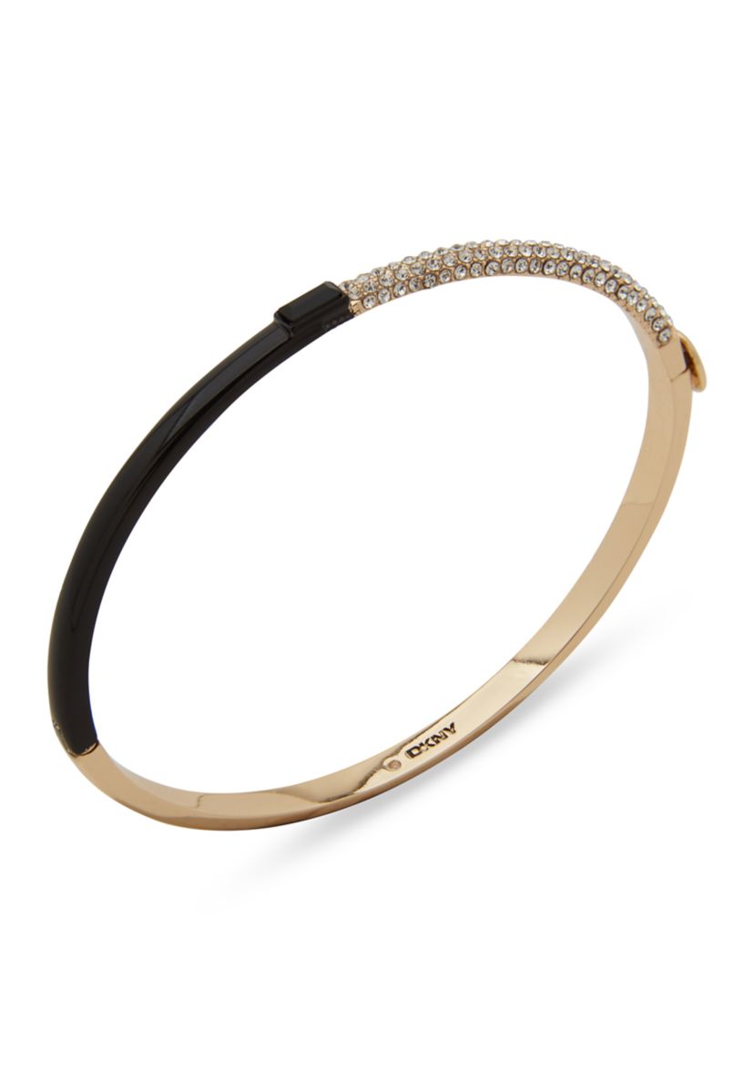 Gold Half Jet Enamel Pave Bangle Bracelet