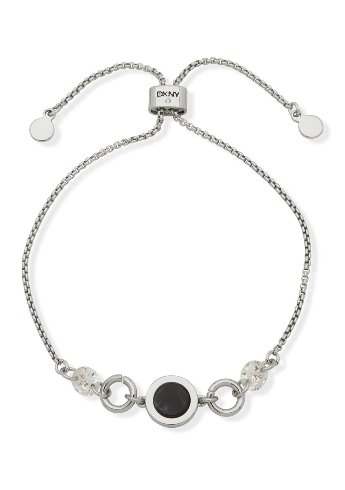 Silver Tone Jet Inlay Link Slider Bracelet