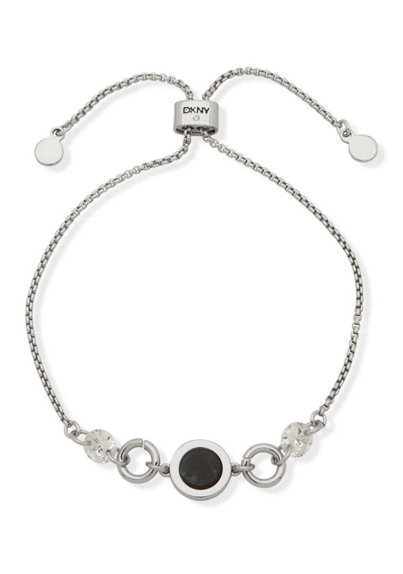 Silver Tone Jet Inlay Link Slider Bracelet