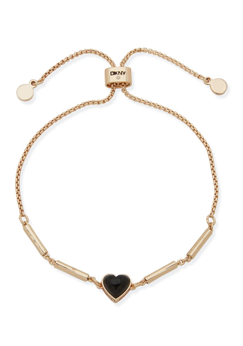 Gold Tone Jet Bar Heart Slider Bracelet