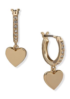 Gold Tone Crystal Heart Drop Earrings