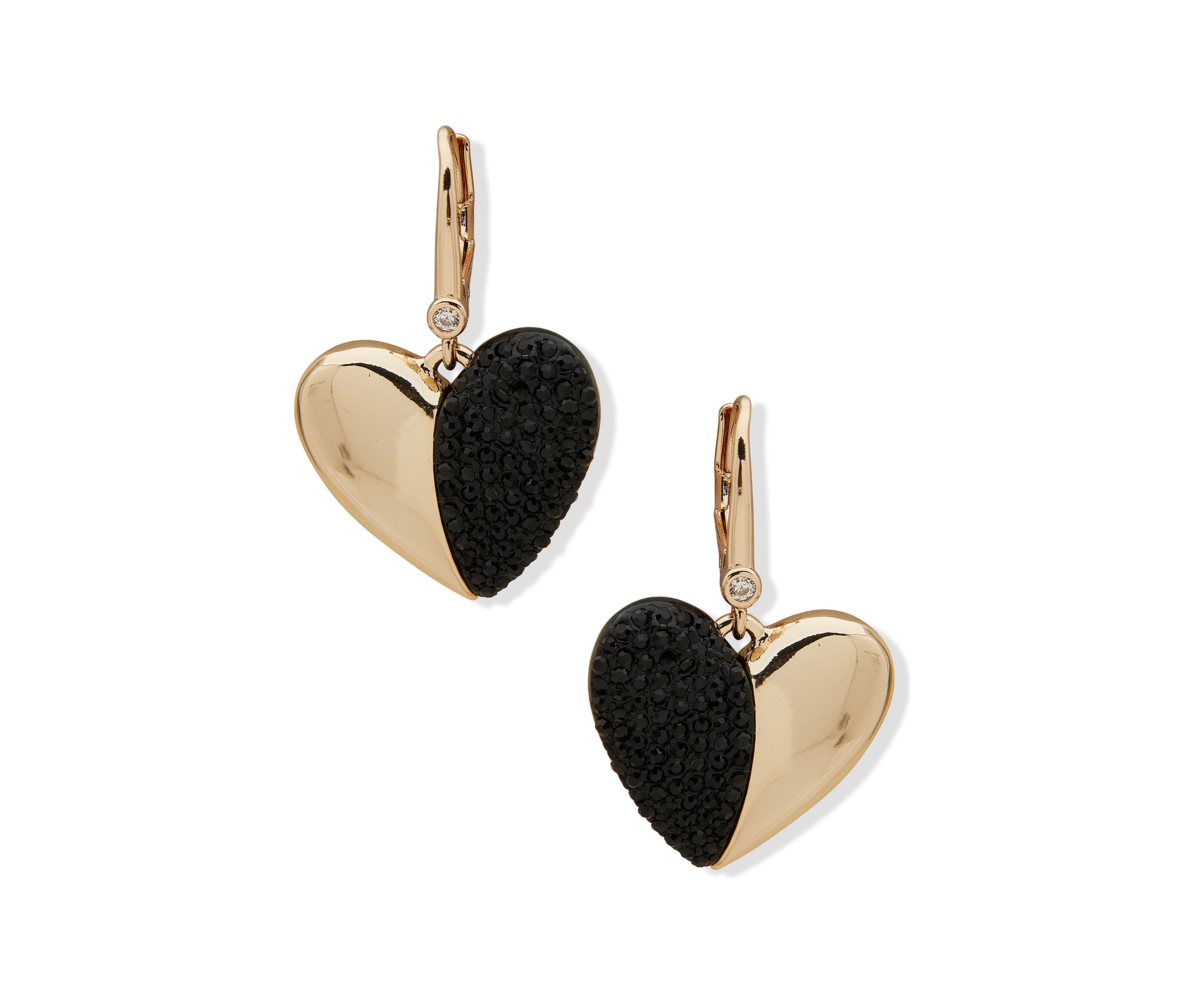 Gold Tone Crystal Heart Drop Earrings