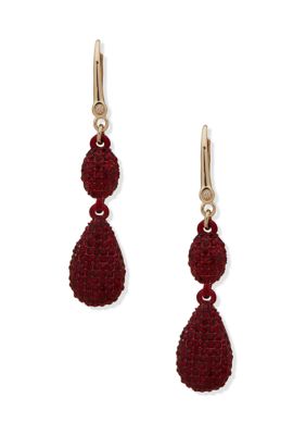 Gold Tone Red Pavé Double Drop Earrings