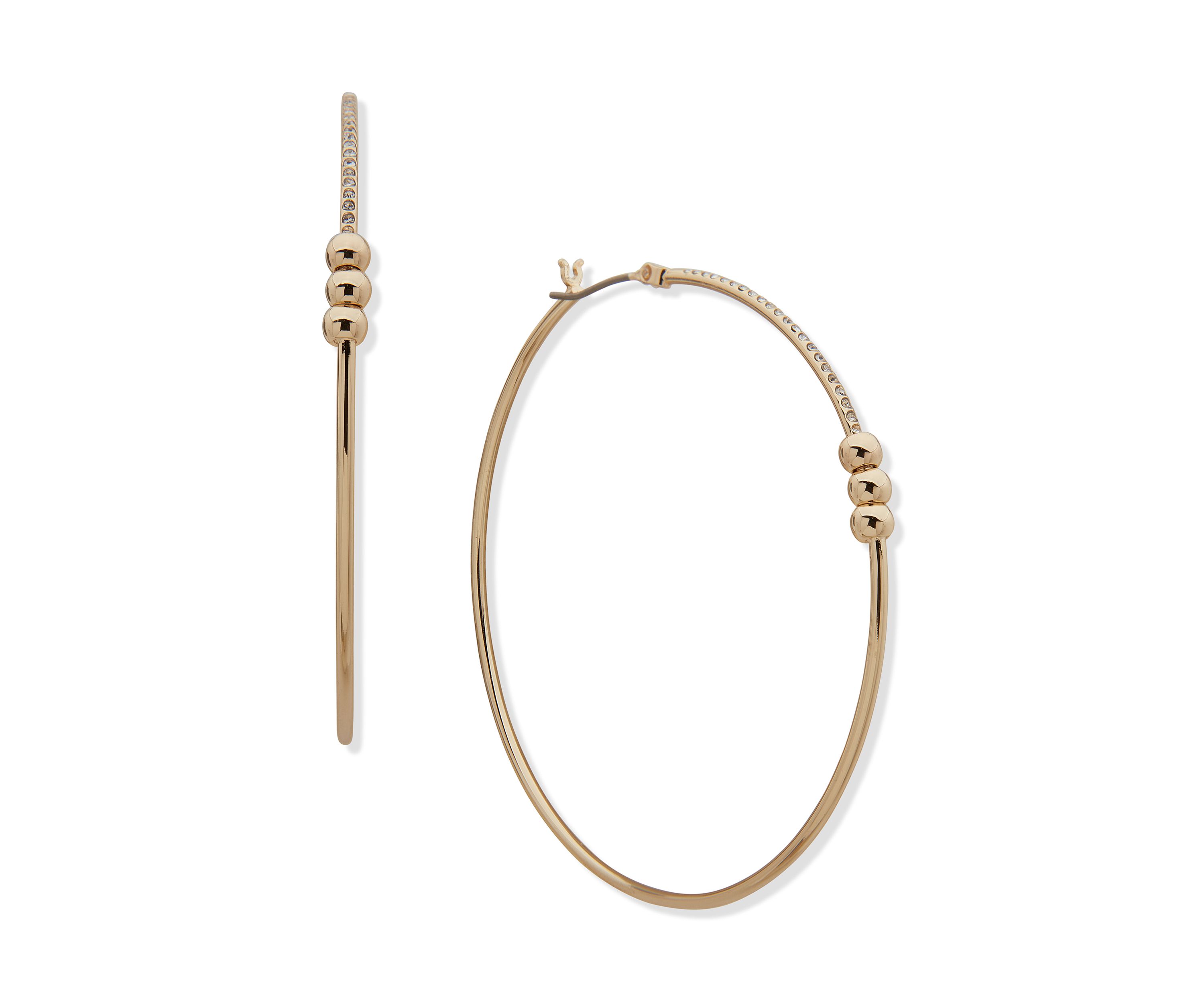 Gold Tone 60 Millimeter Crystal Pave Ball Hoop Earrings