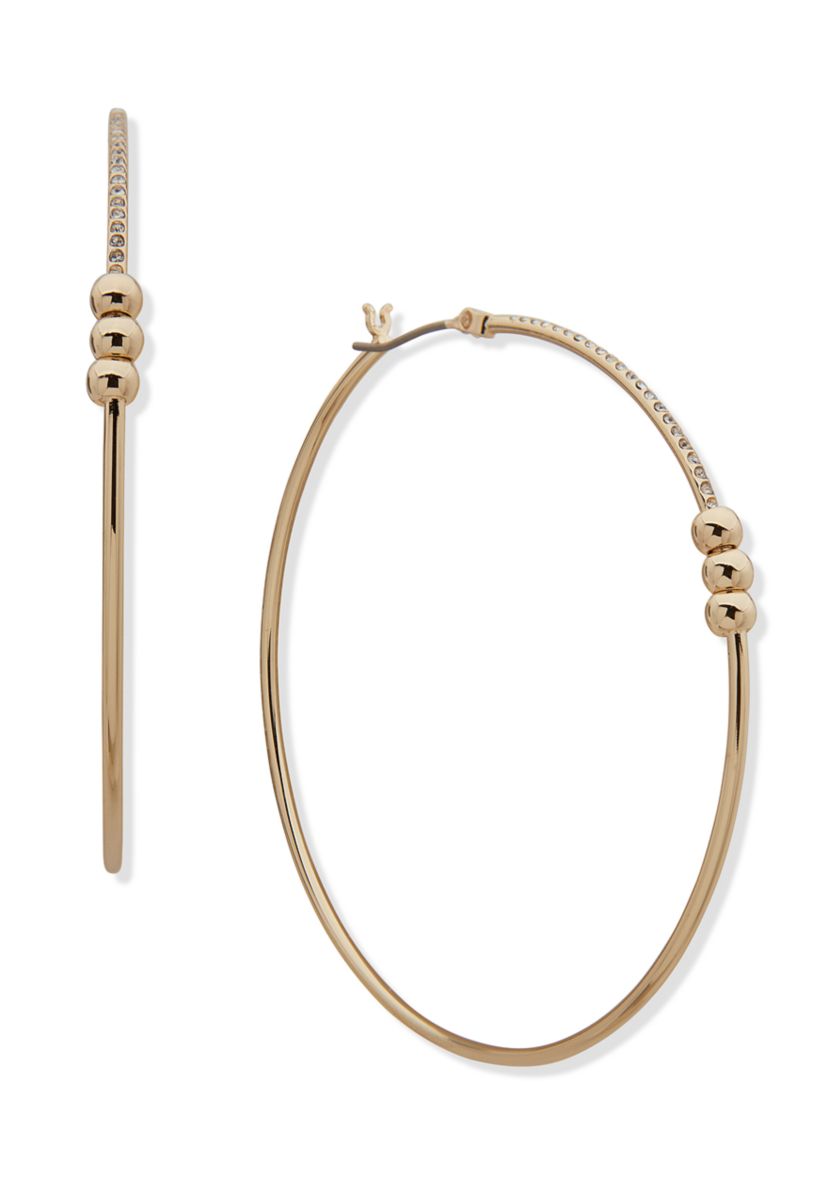Gold Tone 60 Millimeter Crystal Pave Ball Hoop Earrings