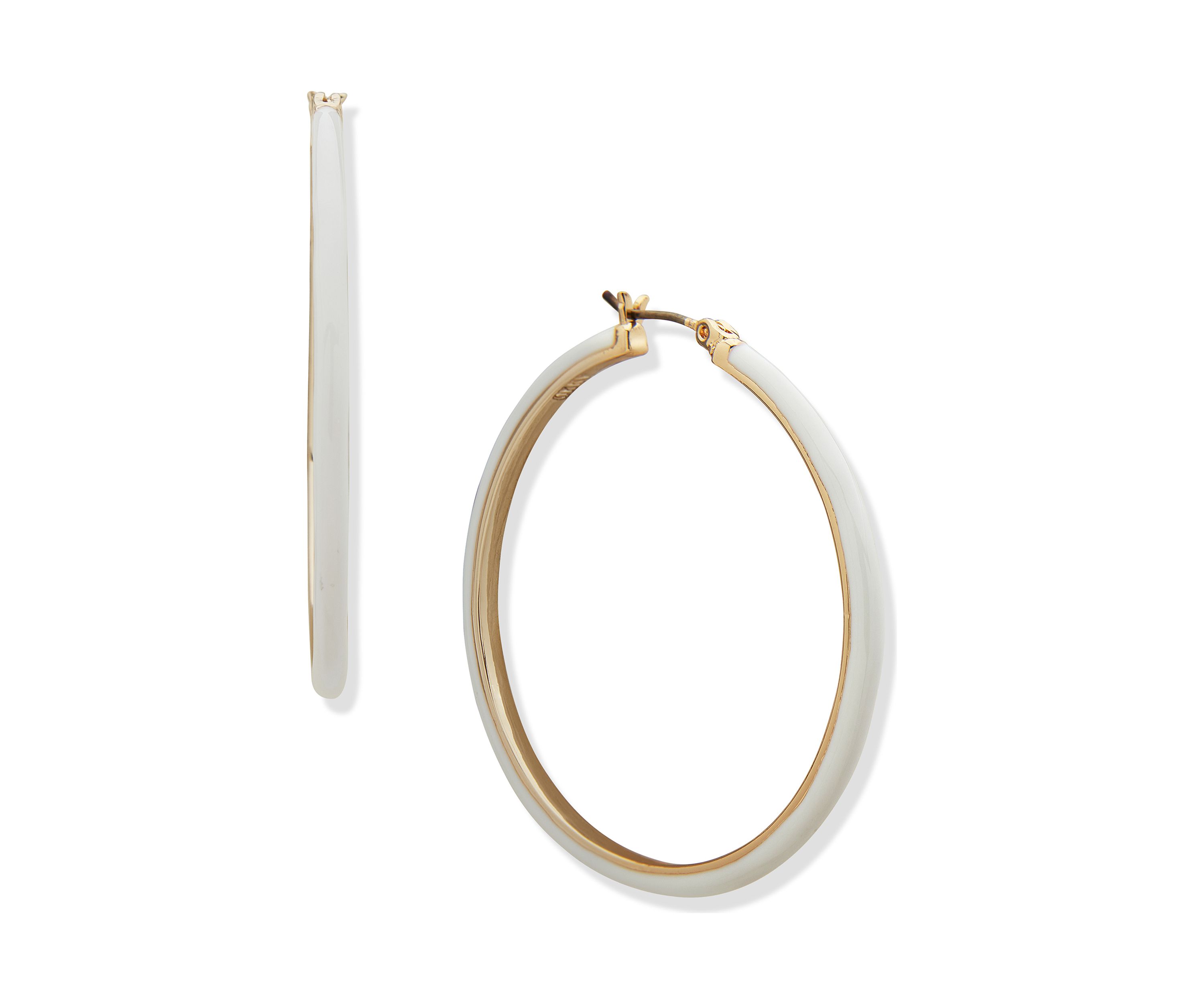 Gold Tone Enamel Hoop Earrings
