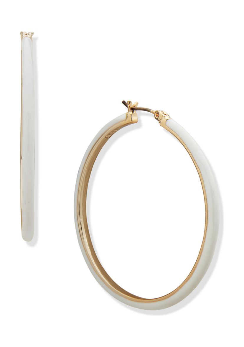 Gold Tone Enamel Hoop Earrings
