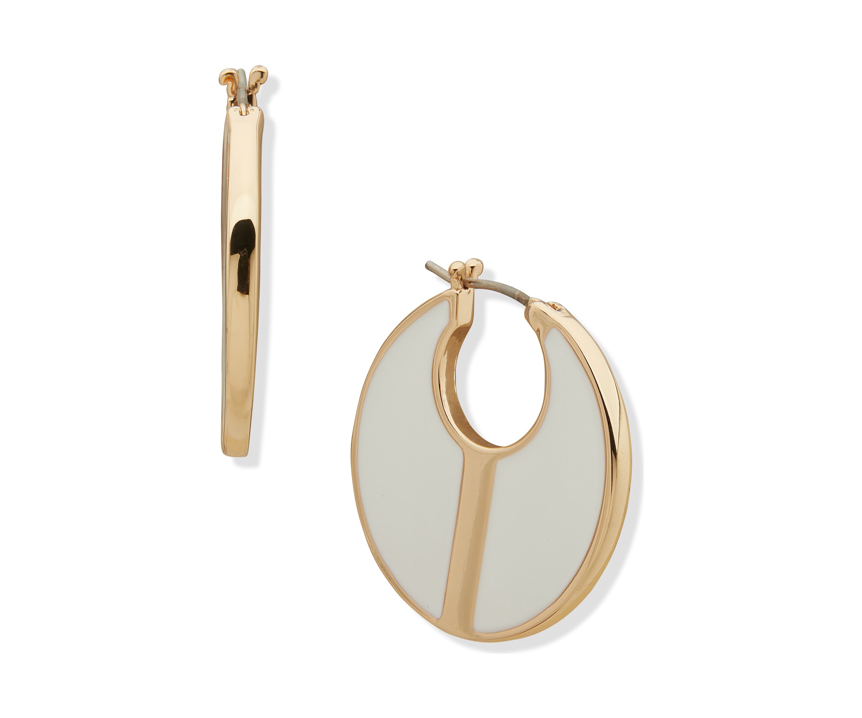 Gold Tone Enamel Hoop Earrings