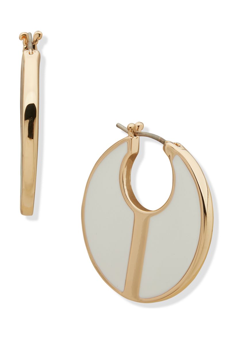 Gold Tone Enamel Hoop Earrings