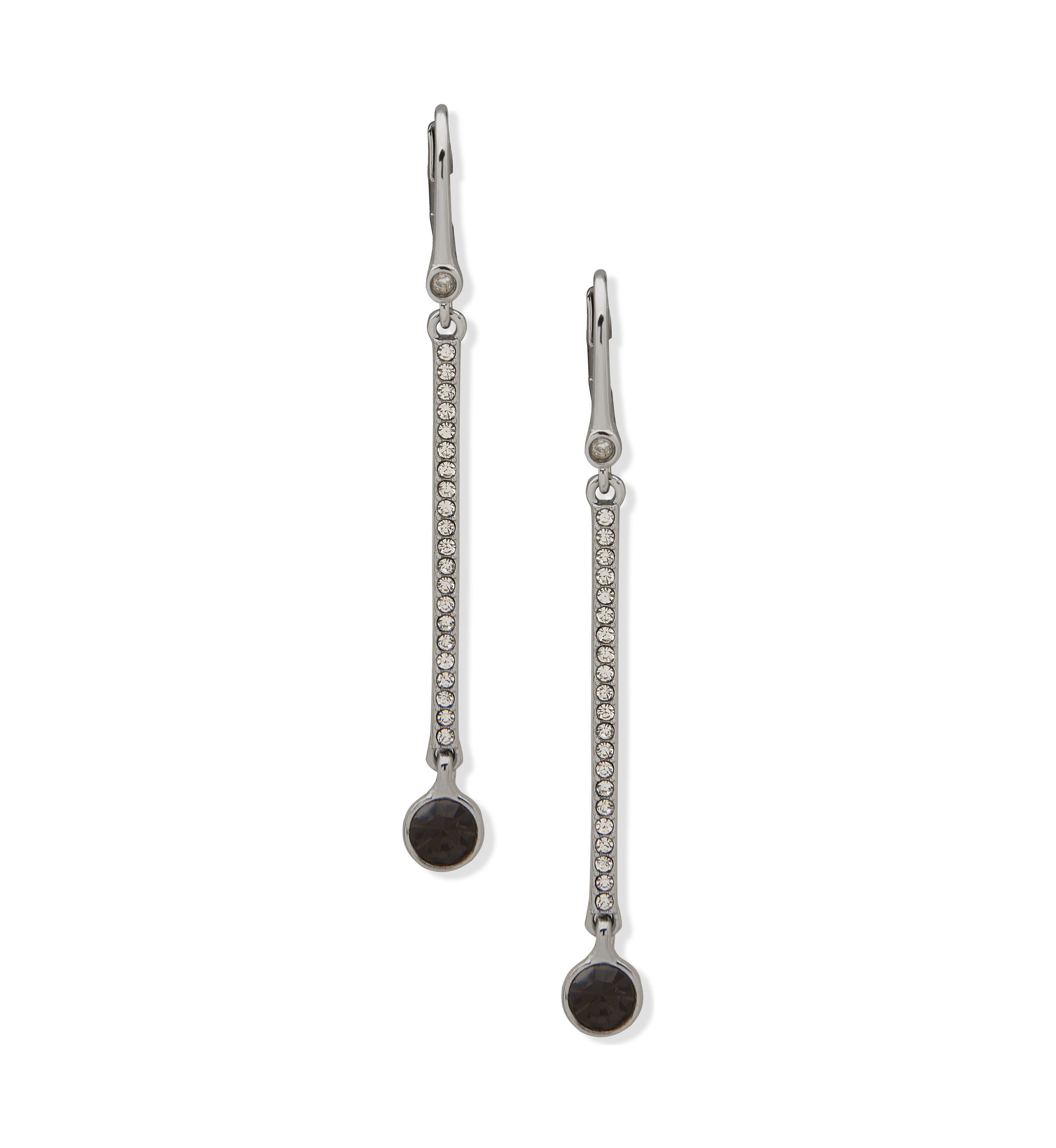 Silver Tone Gray Bar Linear Earrings
