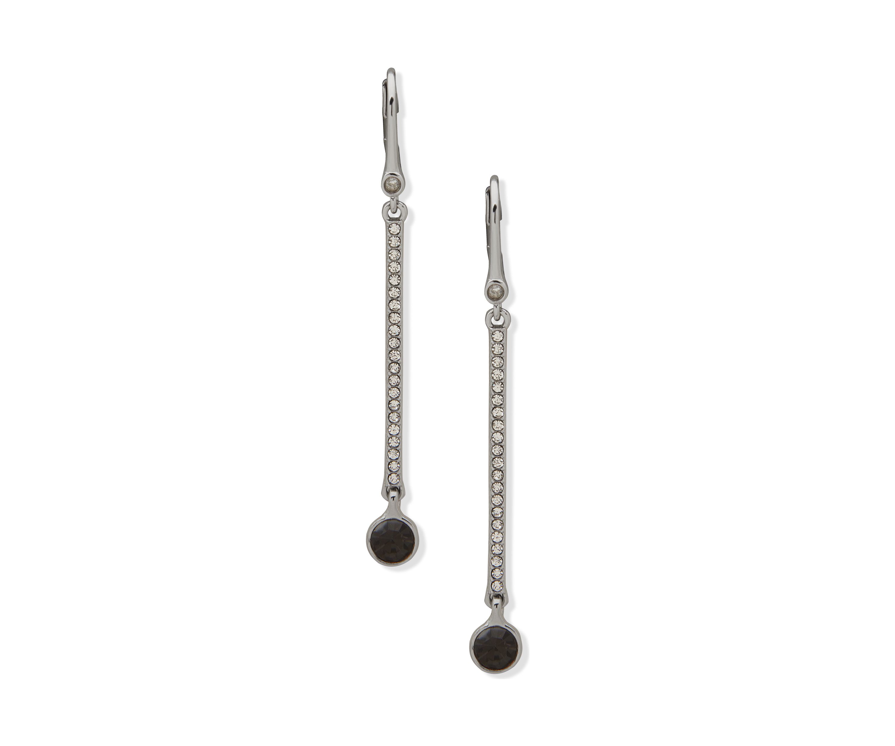 Silver Tone Gray Bar Linear Earrings